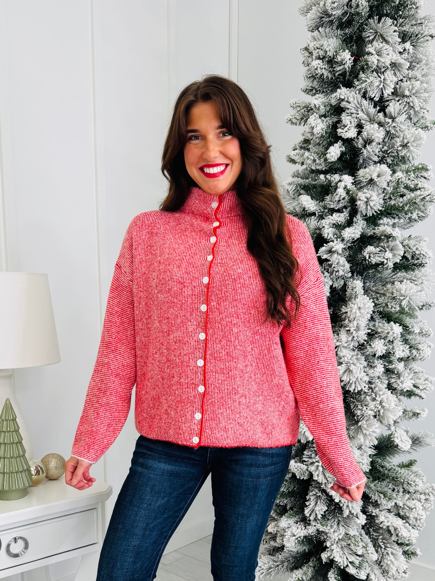 Festive Feeling Cardigan In Two Tone Red