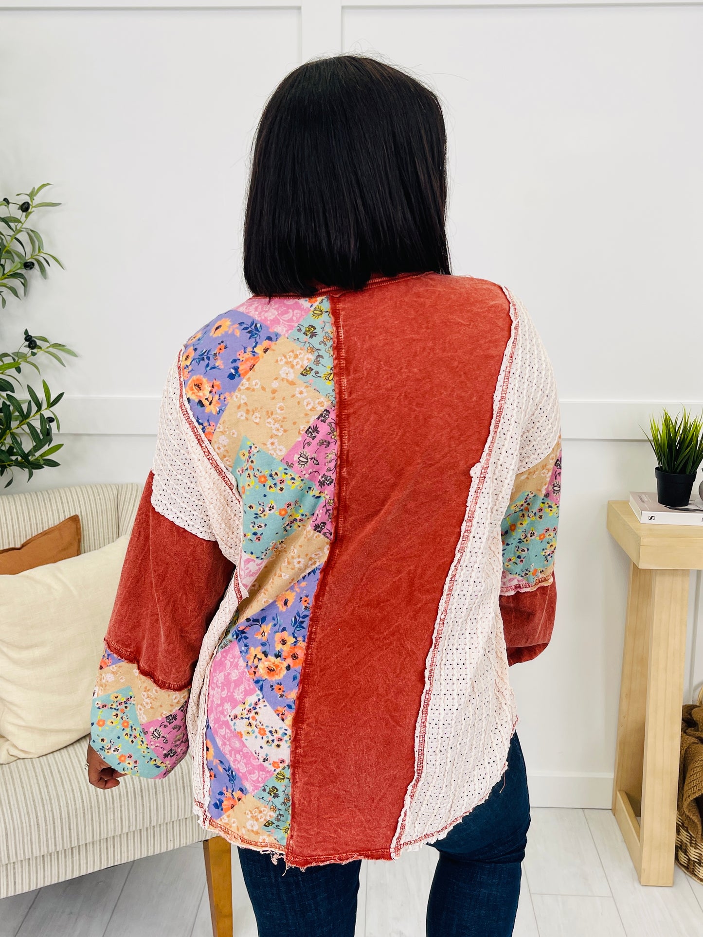 Stitched Daydreams Pullover in Burnt Orange