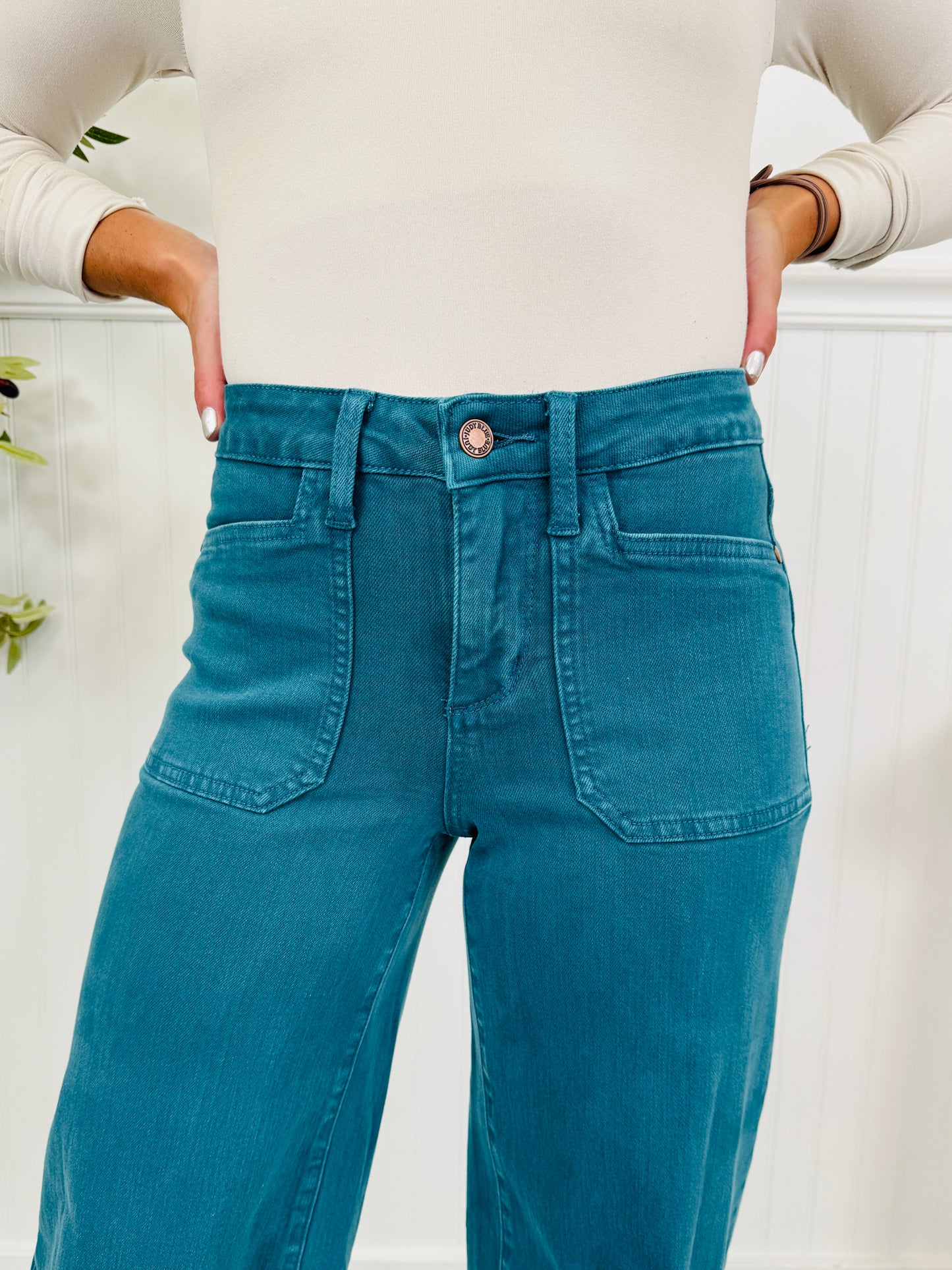 Judy Blue Deep Waters Wide Leg Utility Jeans