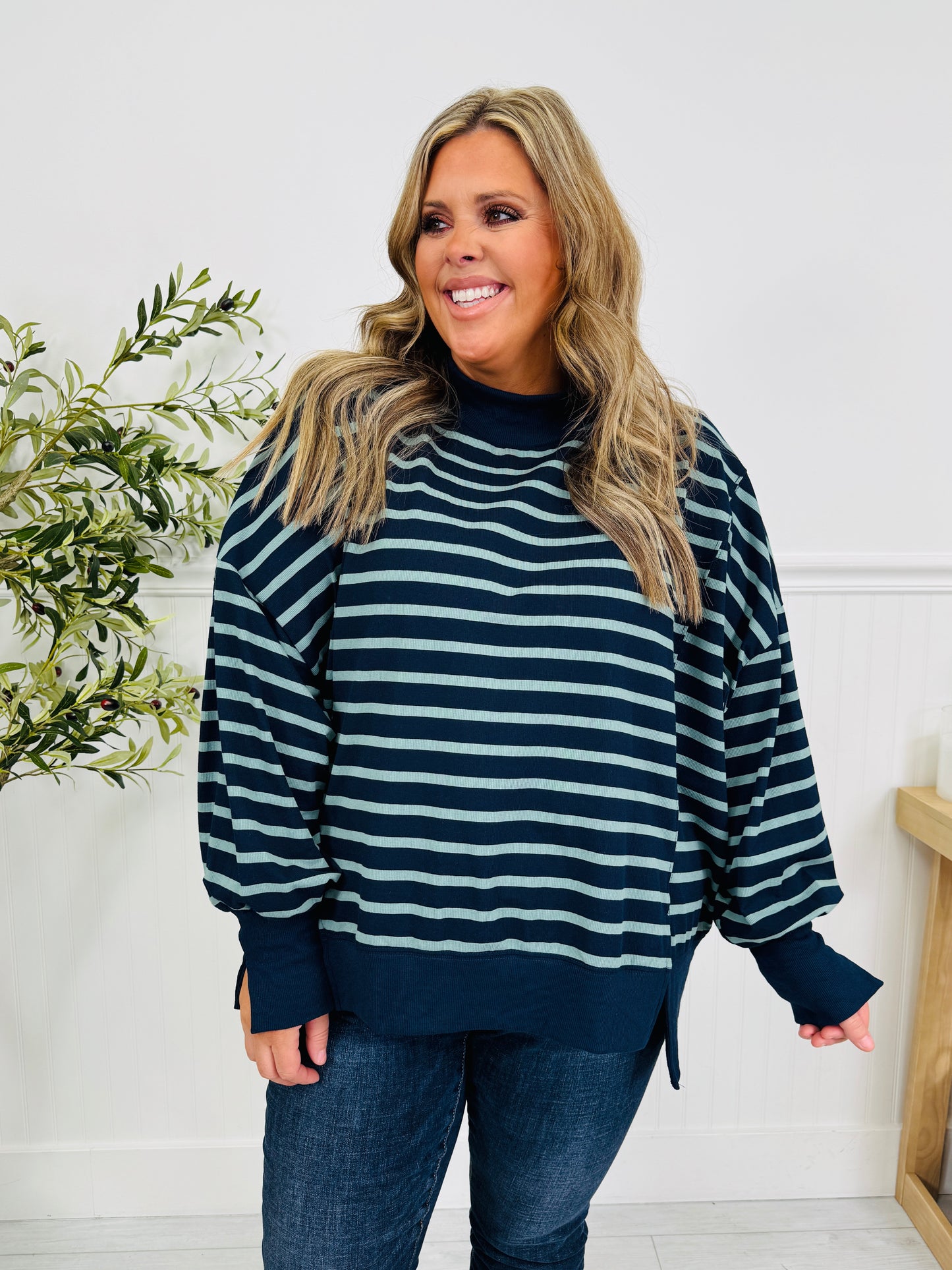 Stripe Up Your Alley Pullover In Navy