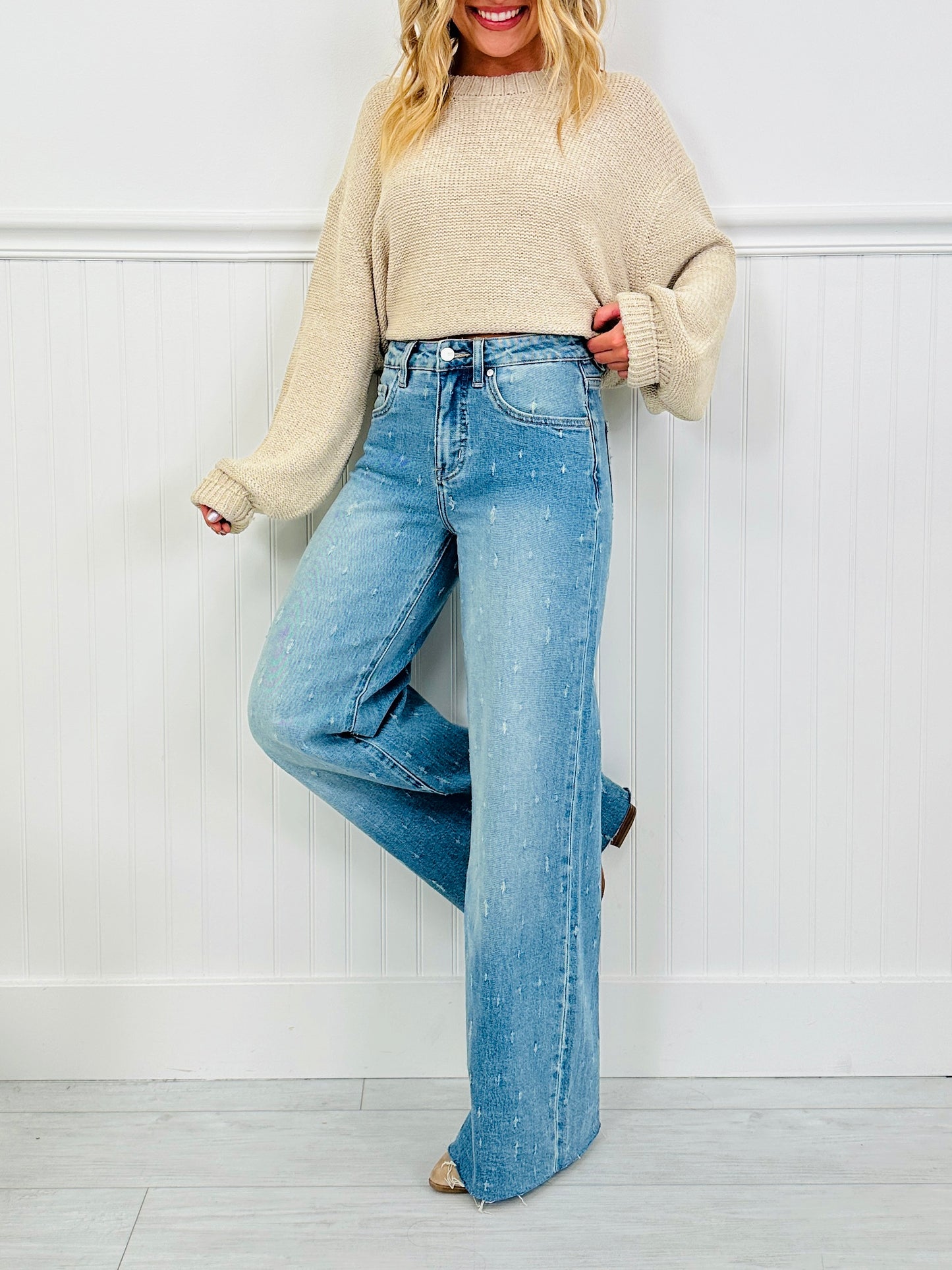 Cat Scratch Fever Tummy Control Wide Leg Jeans