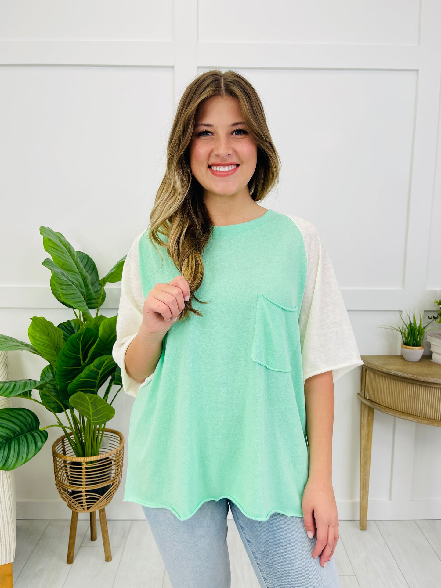 Play It Back Top In Mint Cream