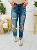 Judy Blue Somewhere On a Bleach Mid Rise Boyfriend Jeans in REG/CURVY