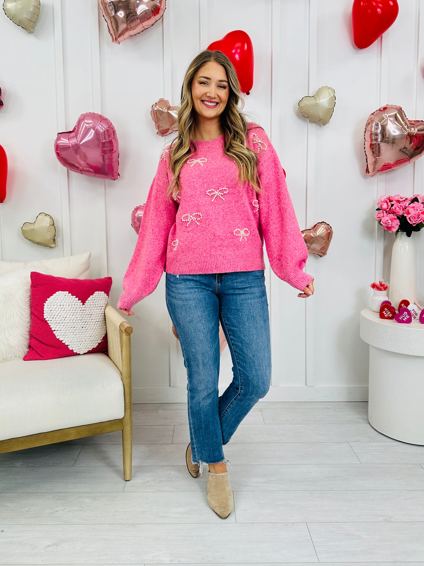 Ever After Pearl Sweater in Hot Pink