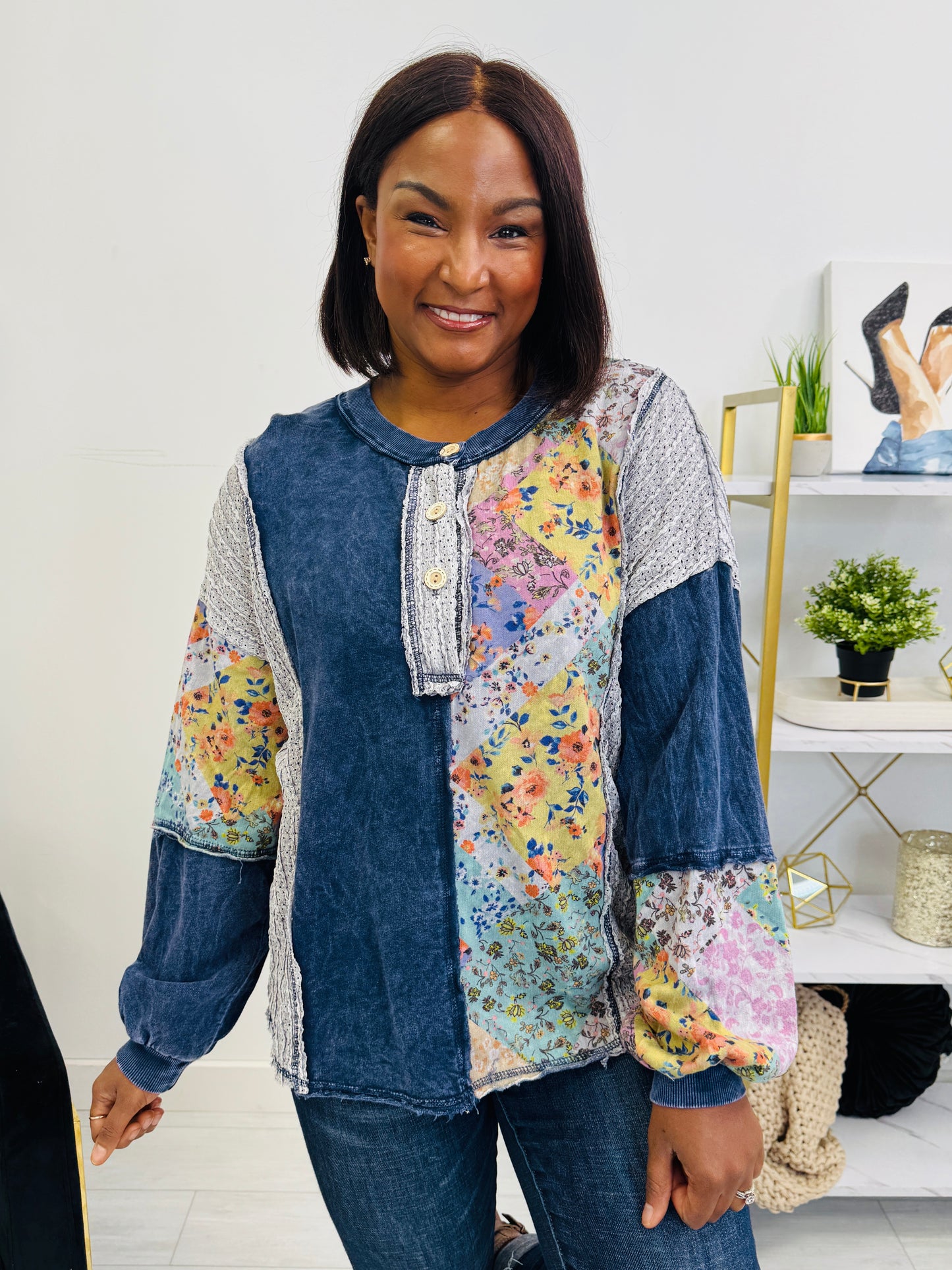 Stitched Daydreams Pullover in Navy