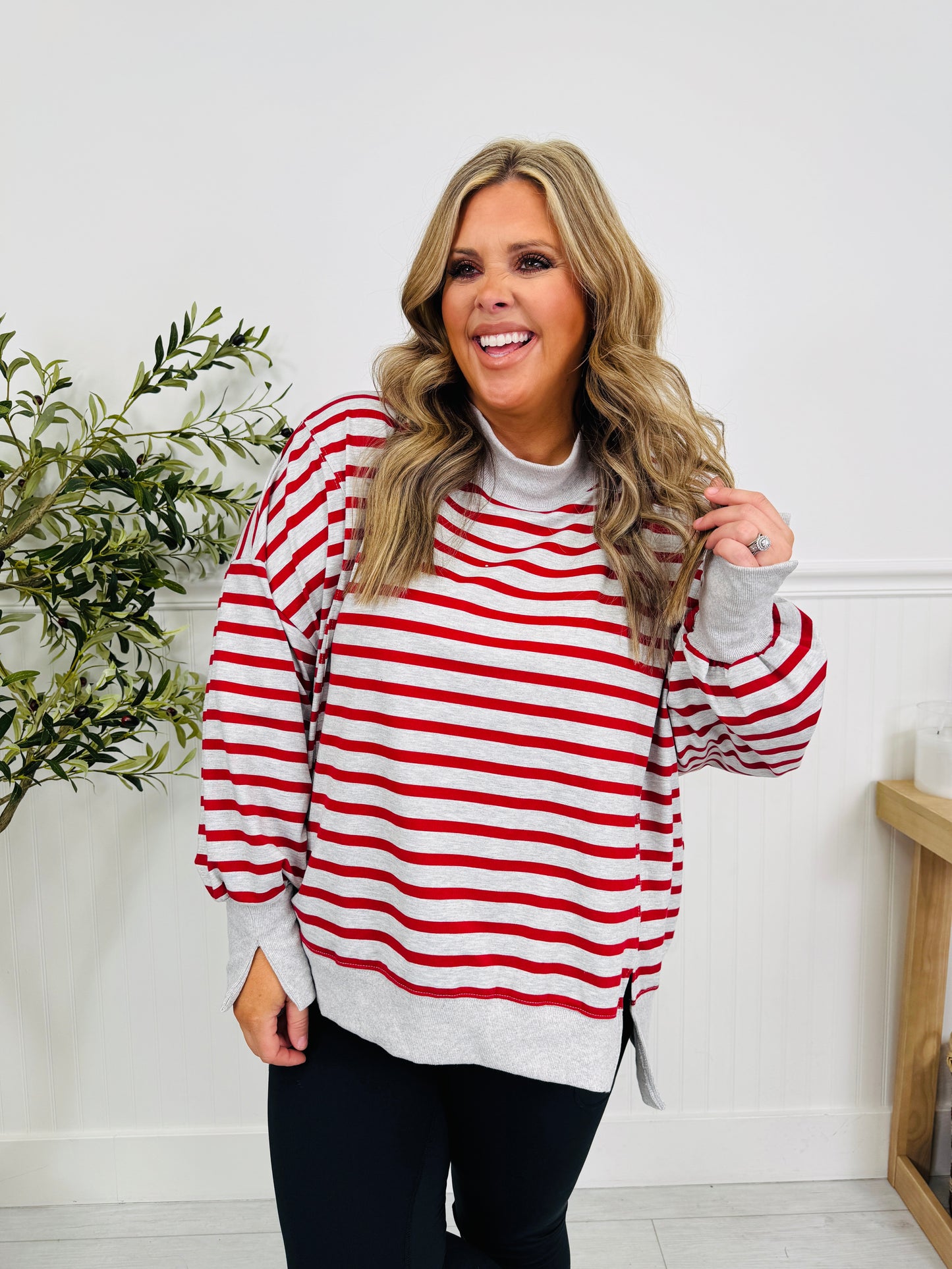 Stripe Up Your Alley Pullover In Heather Grey