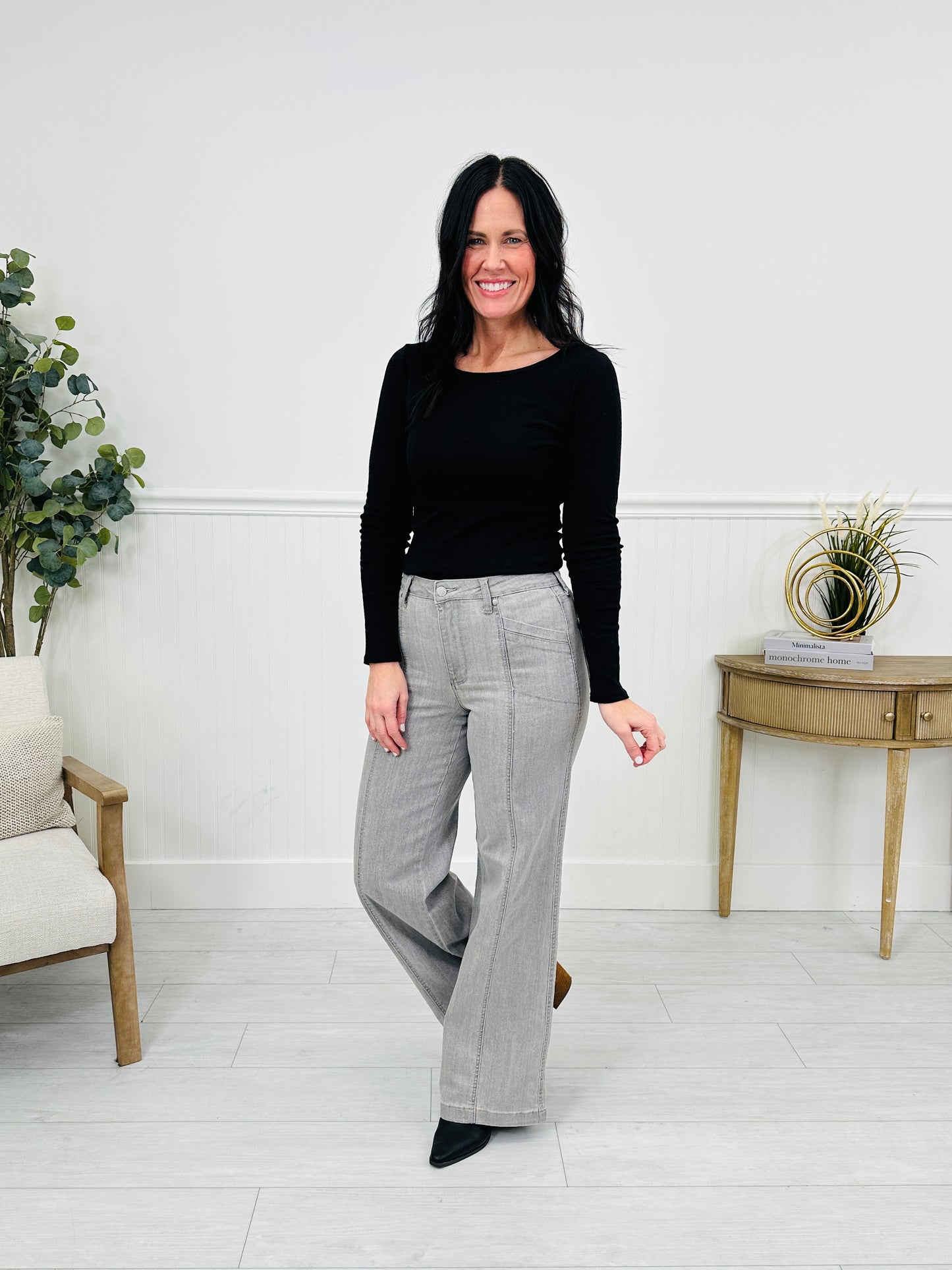 Judy Blue Gorgeous In Grey Retro Wide Leg Jeans