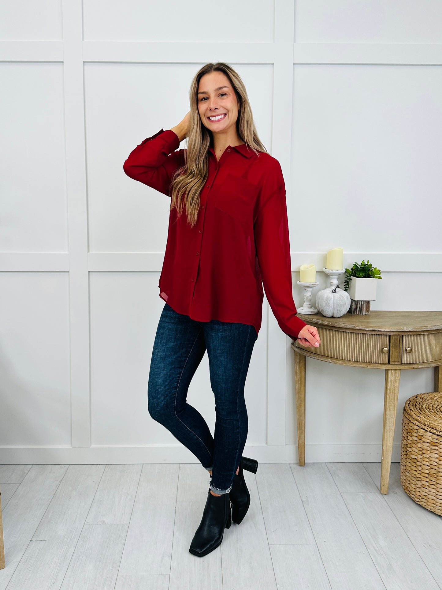 City Lights Button Down In Burgundy