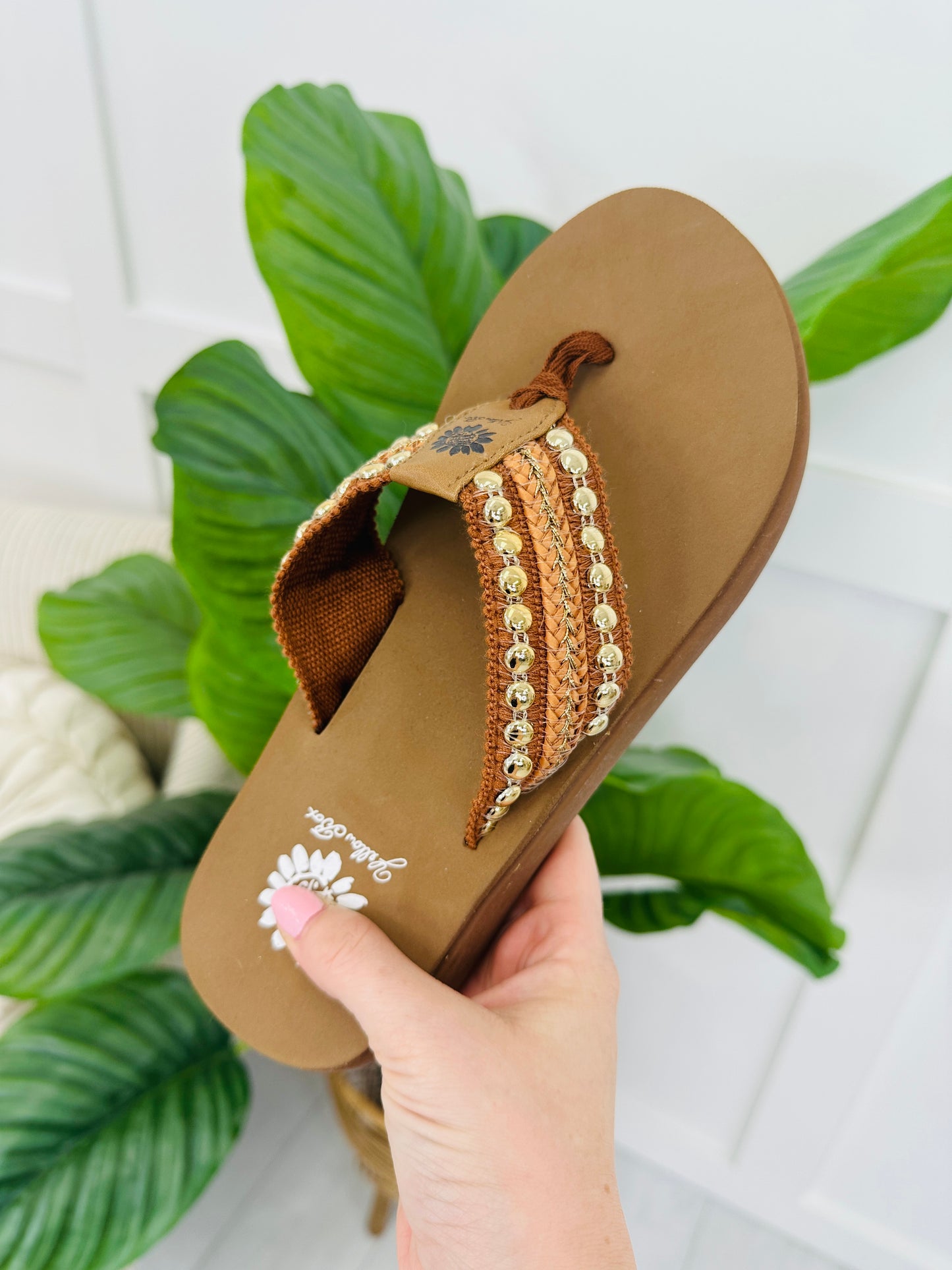 Champagne Crush Flip Flops In Tan