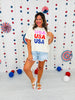 Pink Red And Blue USA Boxy Graphic Tee