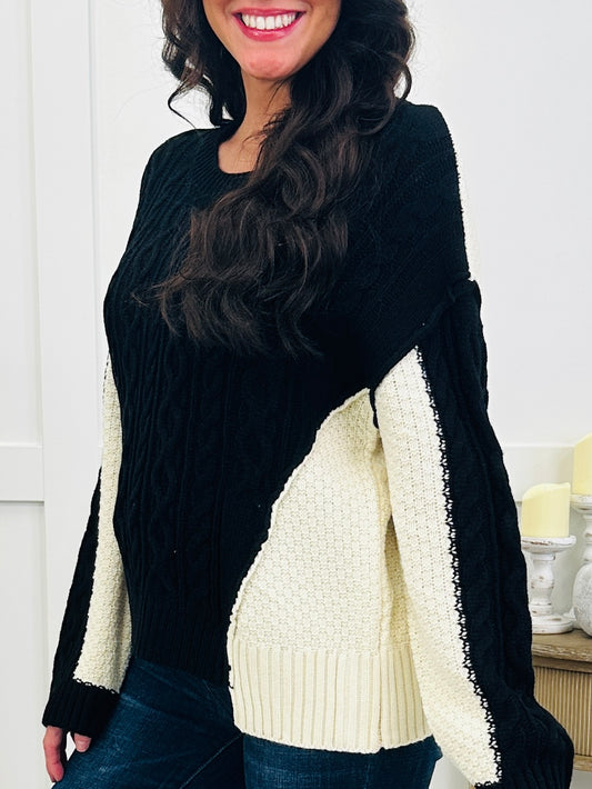 Mixed Stitch Sweater In Black