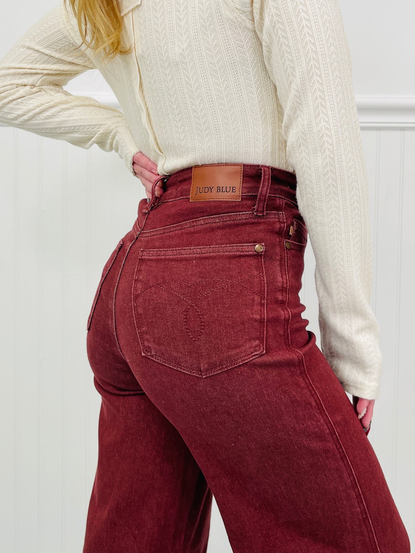 Judy Blue Cranberry Crush Retro Wide Leg Jeans