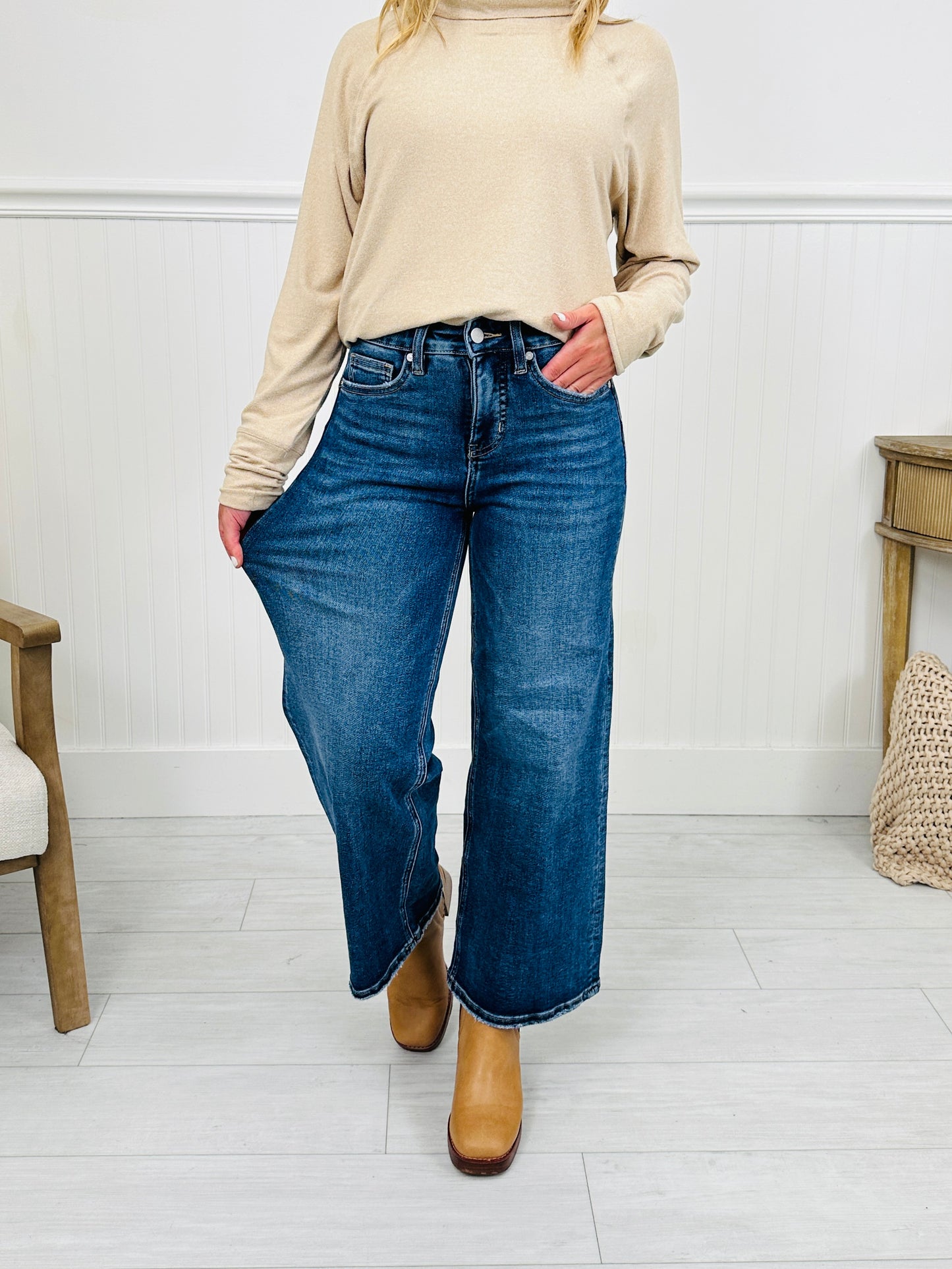 Fall After All Tummy Control Wide Leg Cropped Jeans