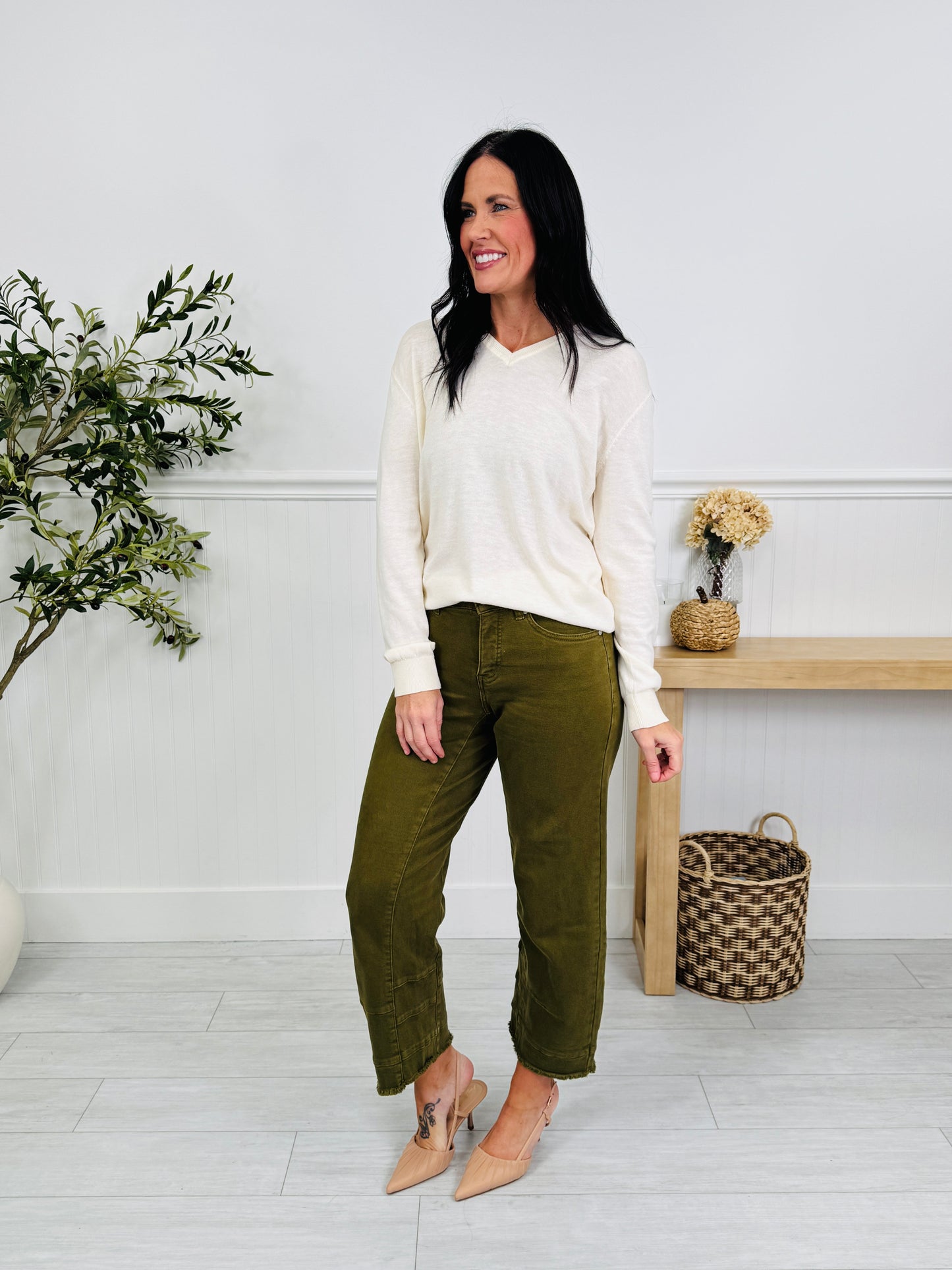 Olive You More Tummy Control Barrel Jeans