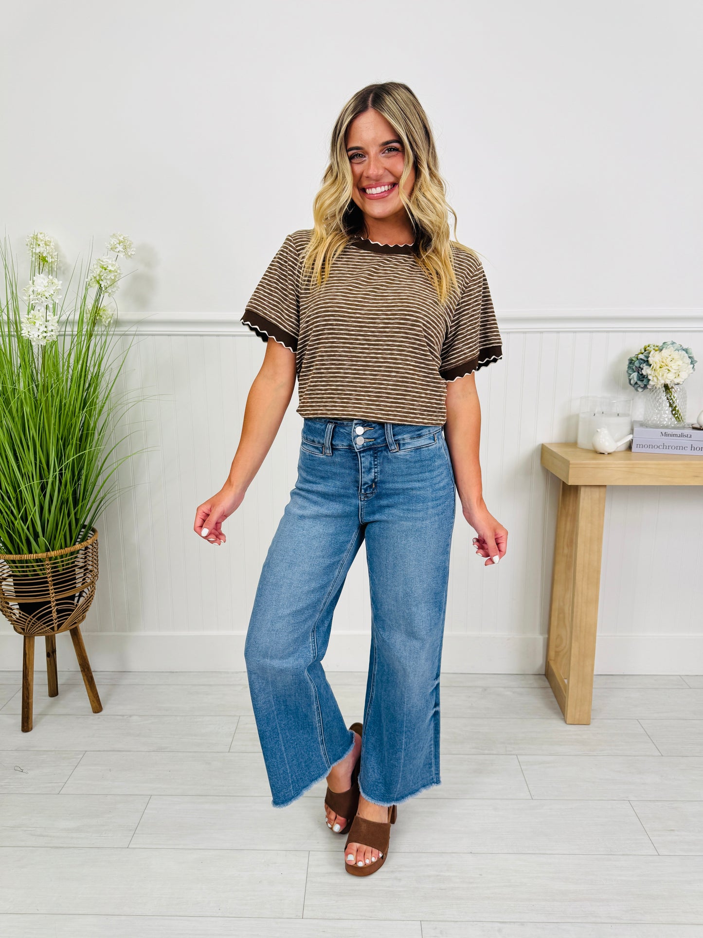 Double Check Tummy Control Wide Leg Cropped Jeans
