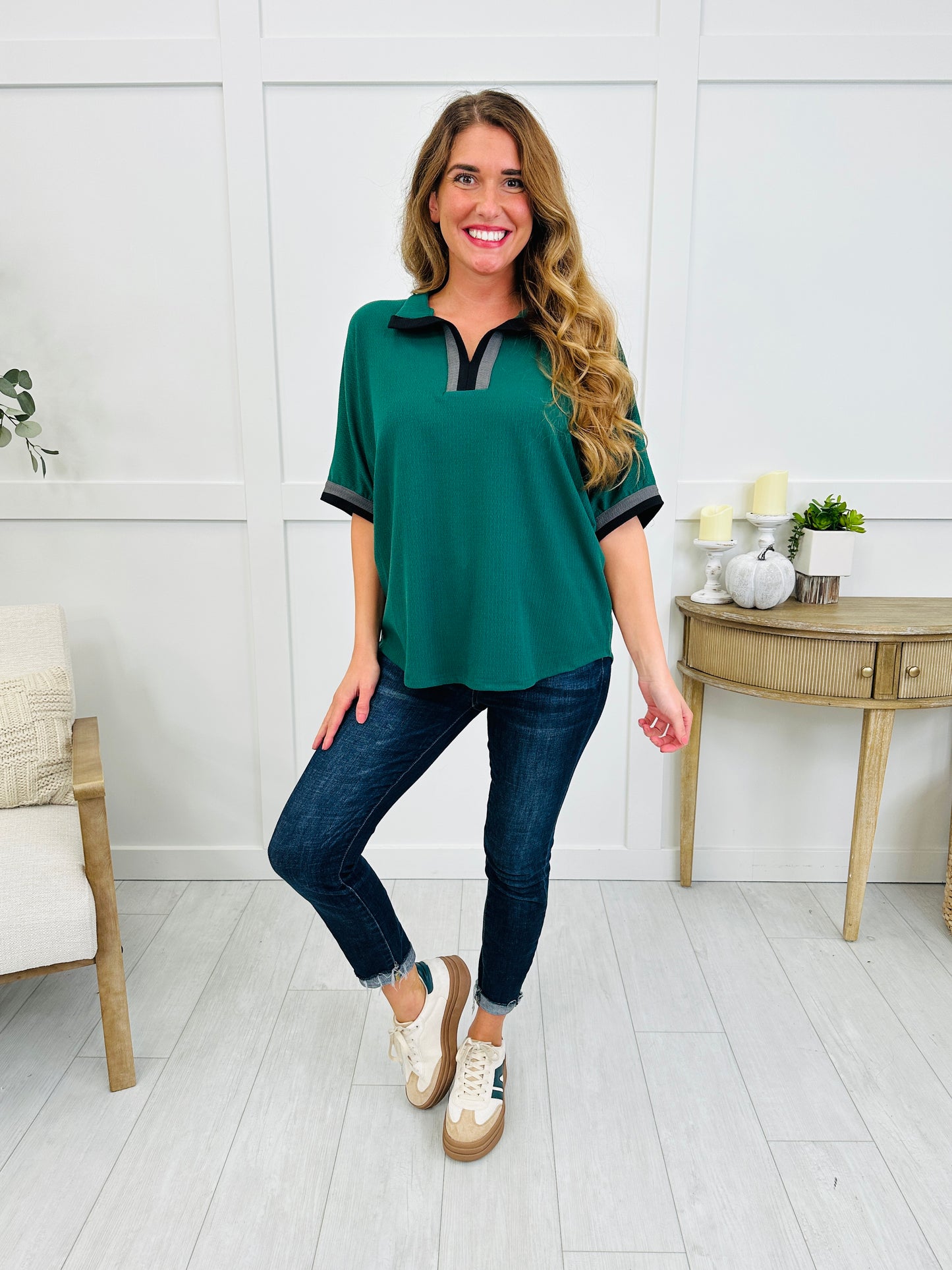 Country Club Chic Top In Palm Green