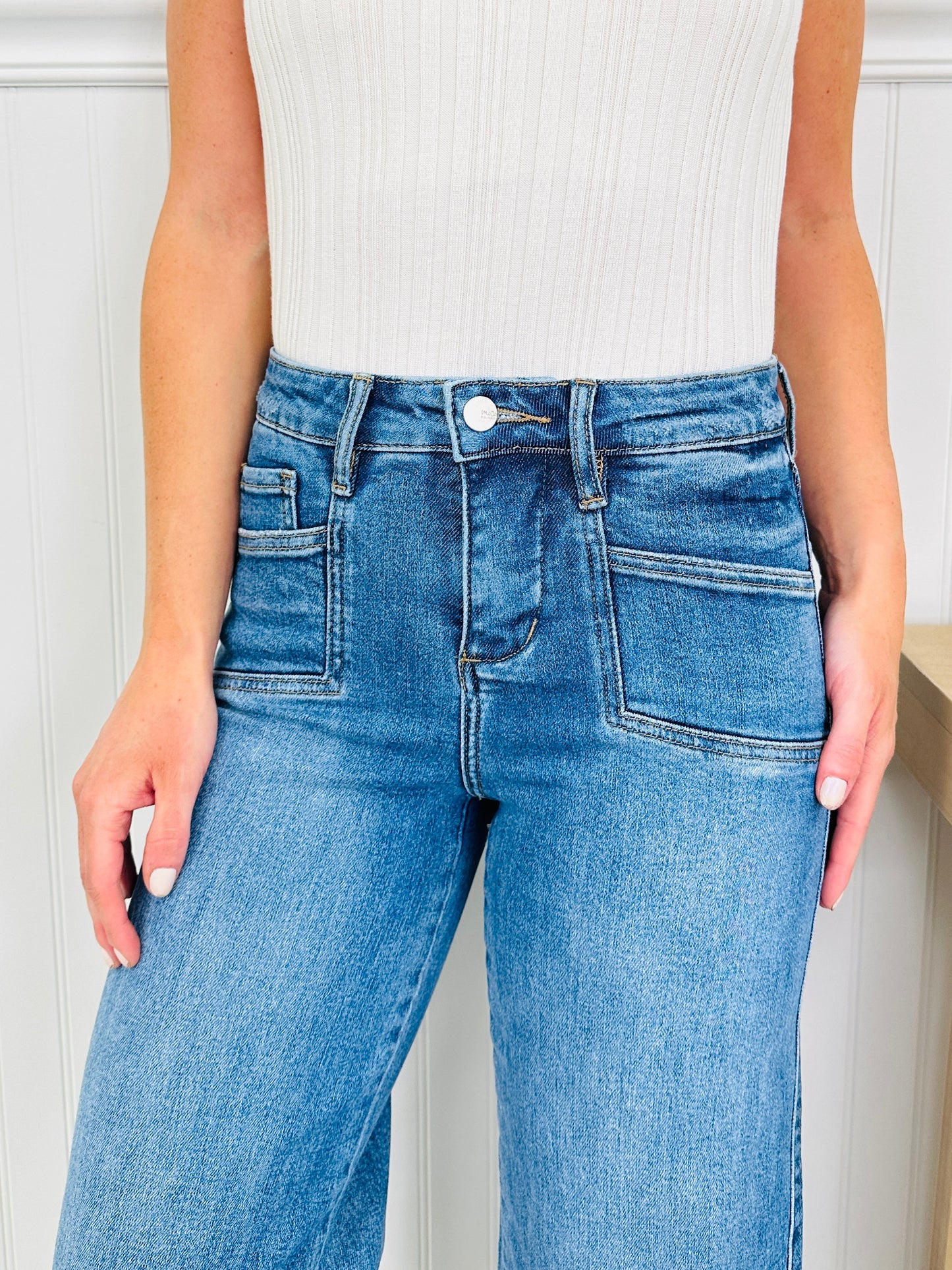 Top Of The Crop Tummy Control Wide Leg Cropped Jeans