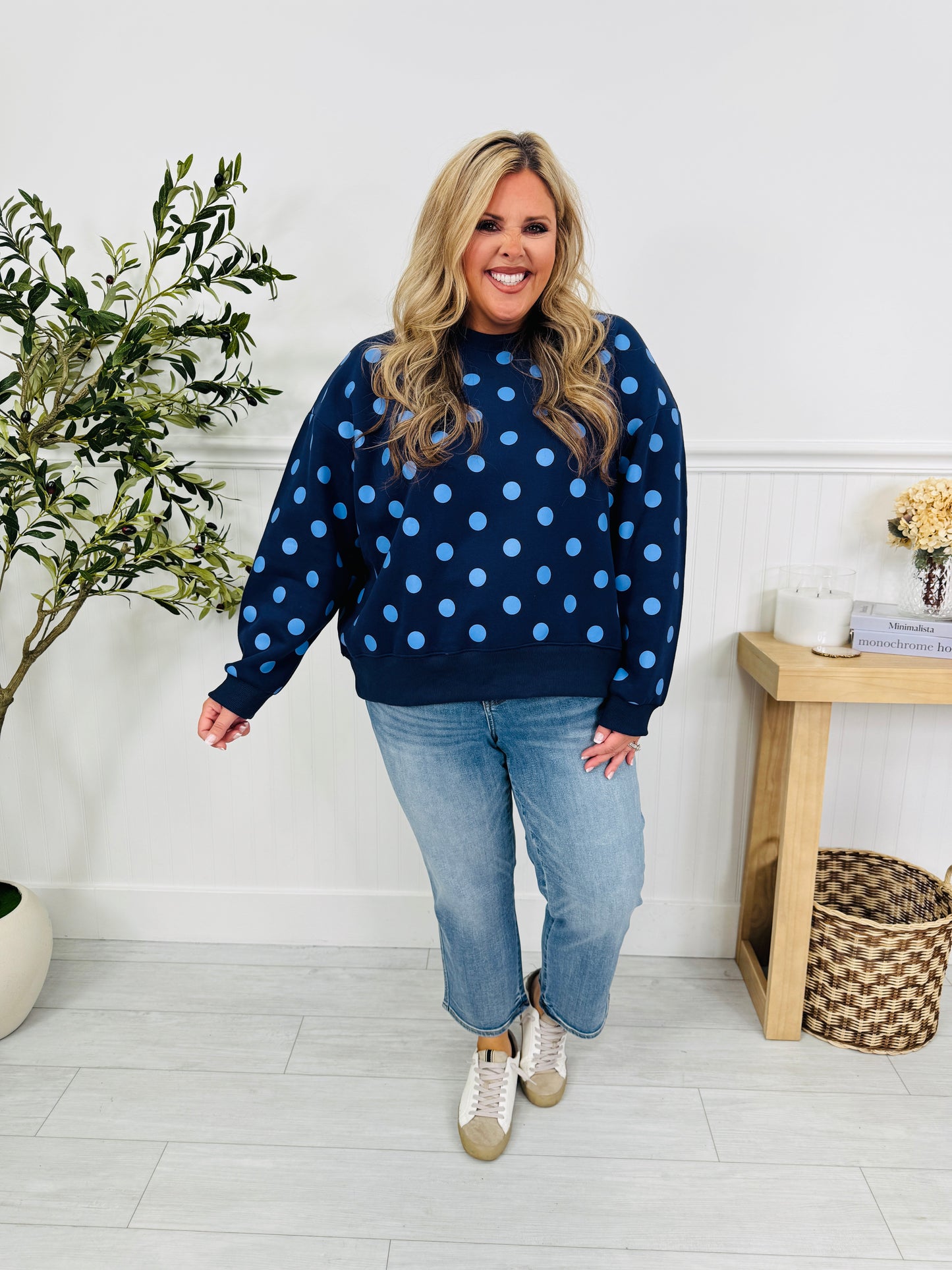 Dot Your Day Pullover in Navy