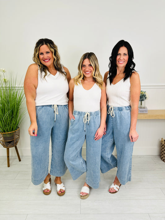 Drawn To You Cropped Wide Leg Featherweight Lounge Jeans