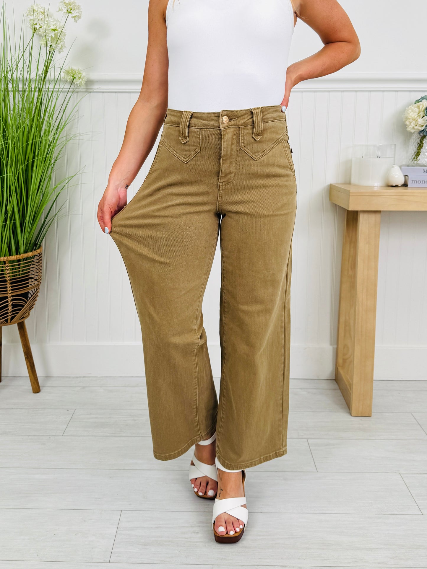 Judy Blue Khaki Crush Ankle Wide Jeans