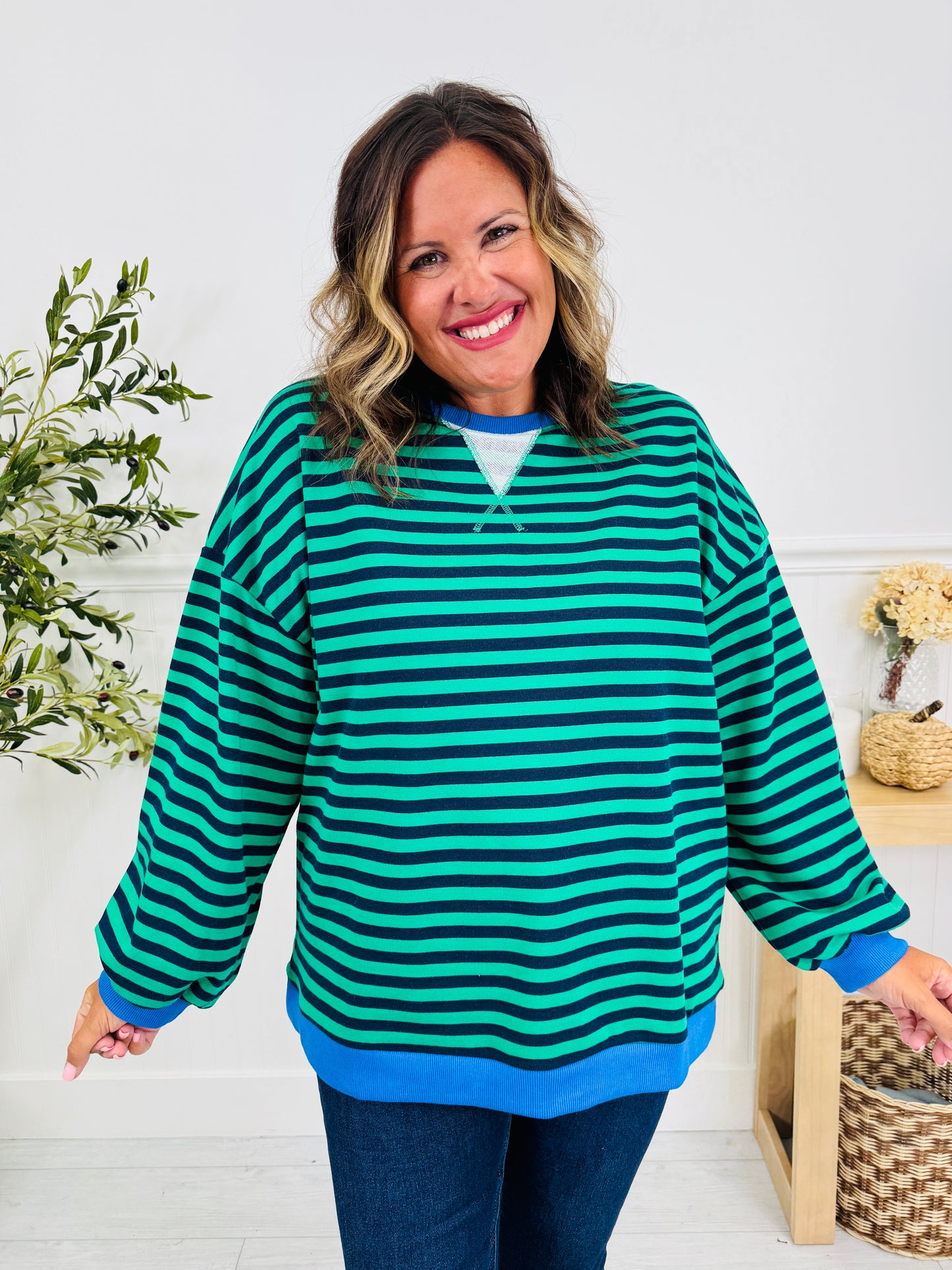 Stripe Story Pullover In Green