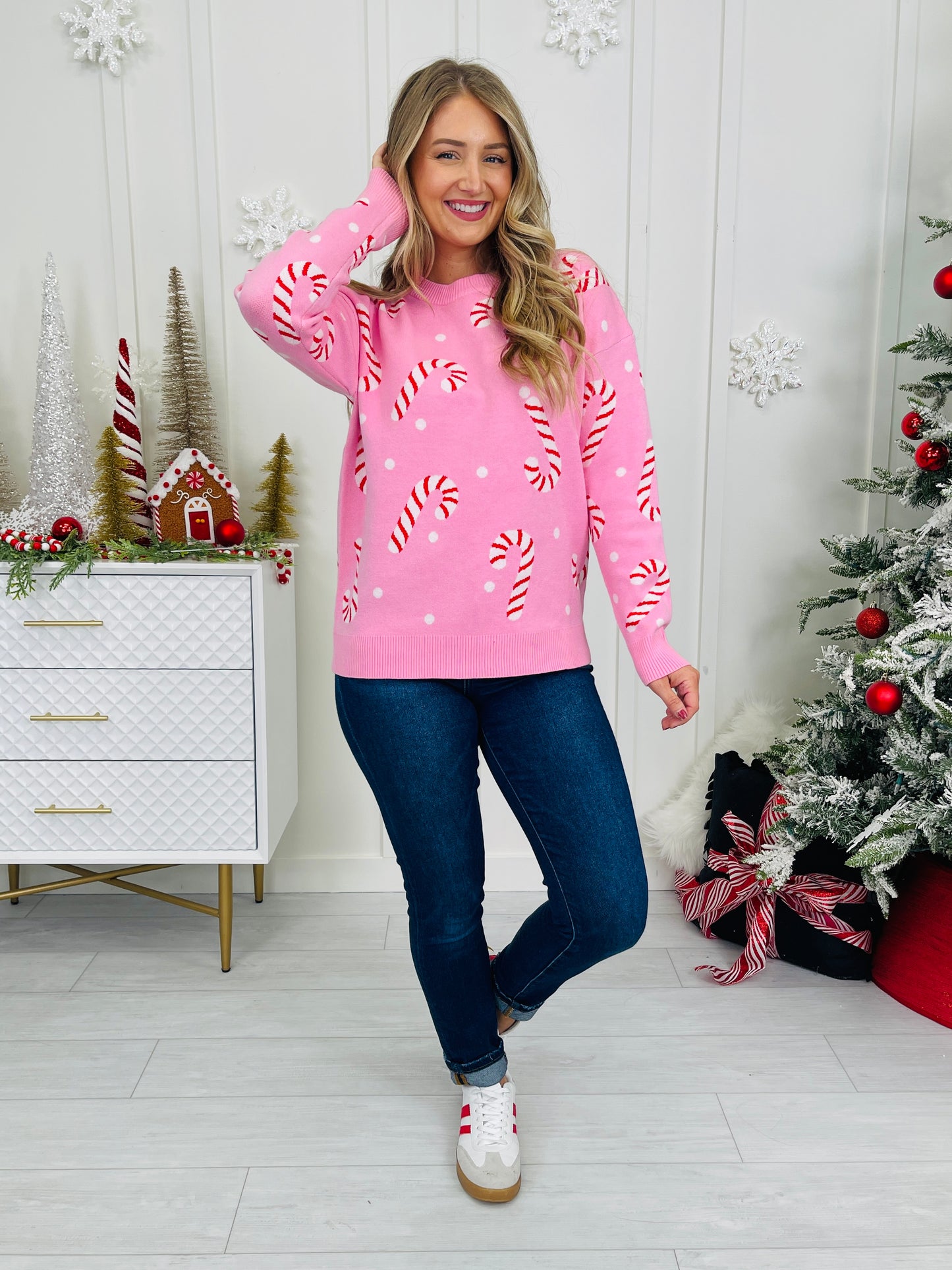 Peppermint Parade Sweater in Pink