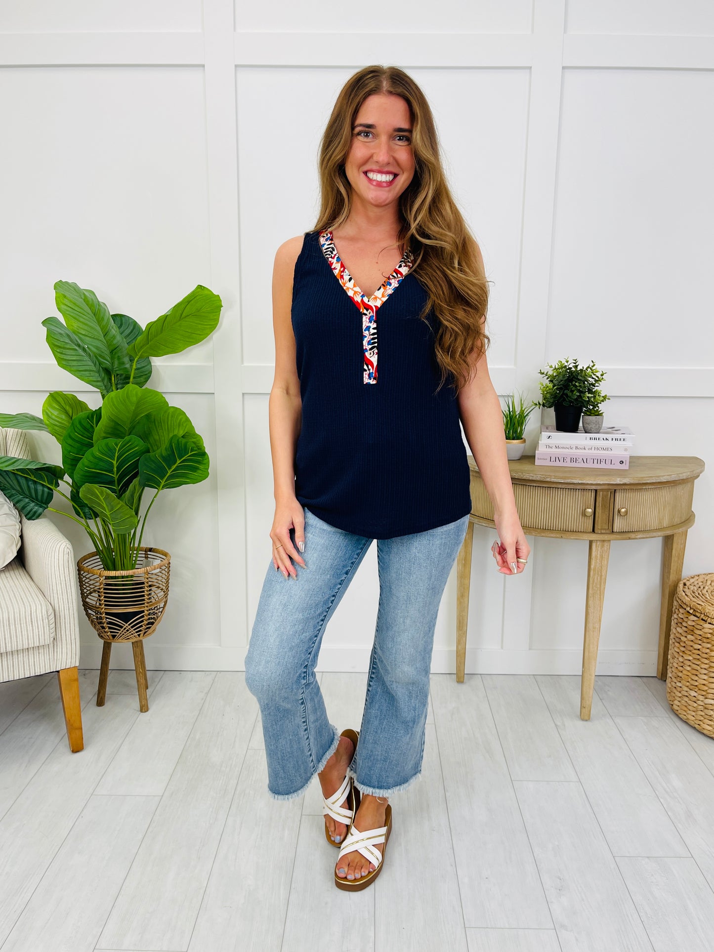 Petal Lined Tank Top In Navy