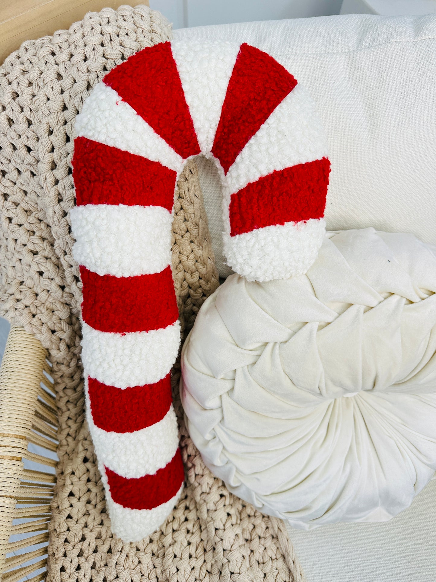 Large Sherpa Candy Cane Pillow