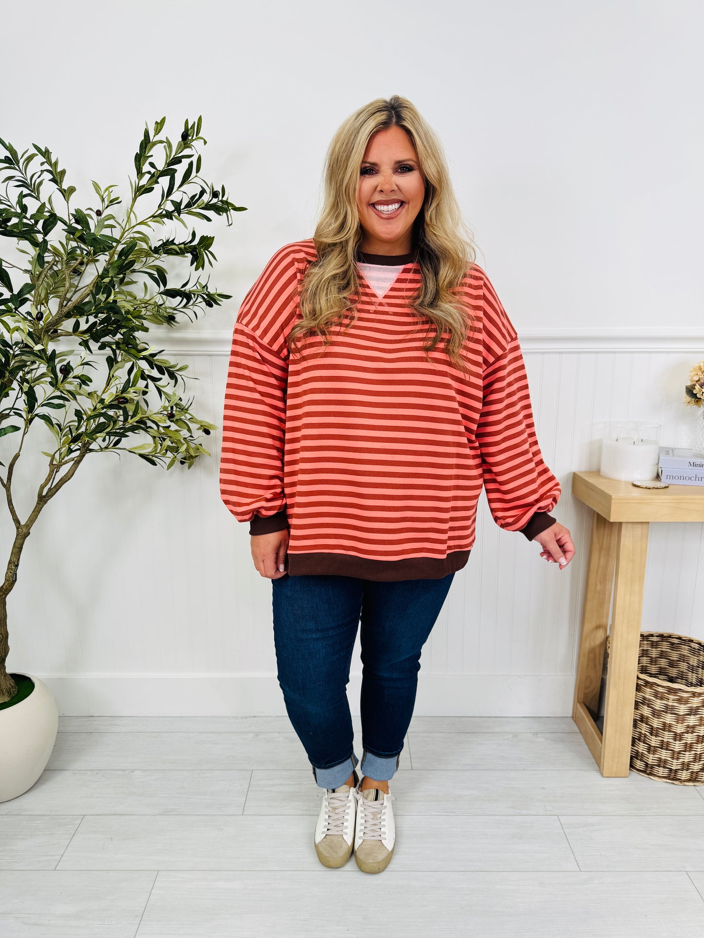 Stripe Story Pullover in Rust