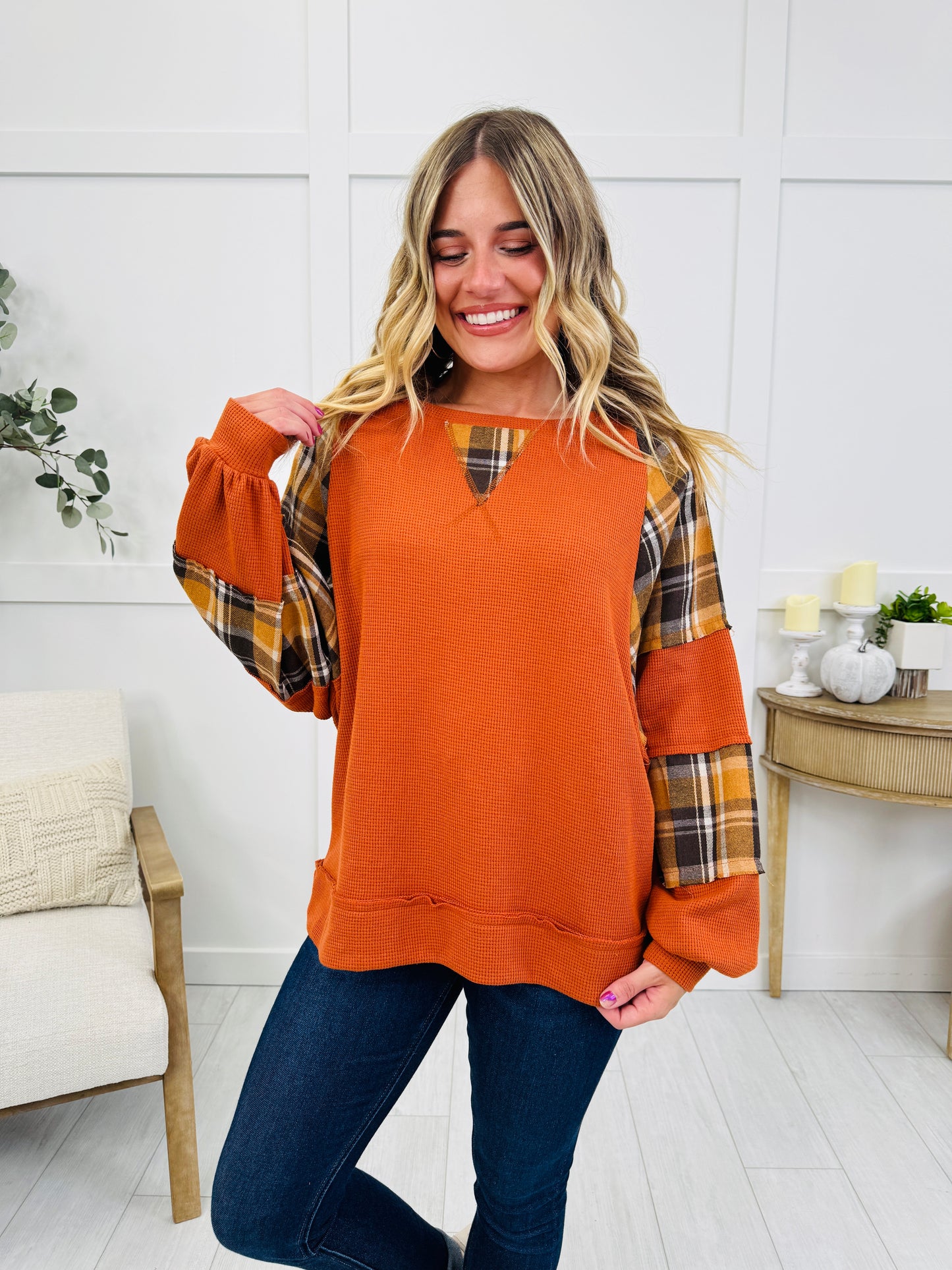 Harvest Trail Top In Rust/Mustard
