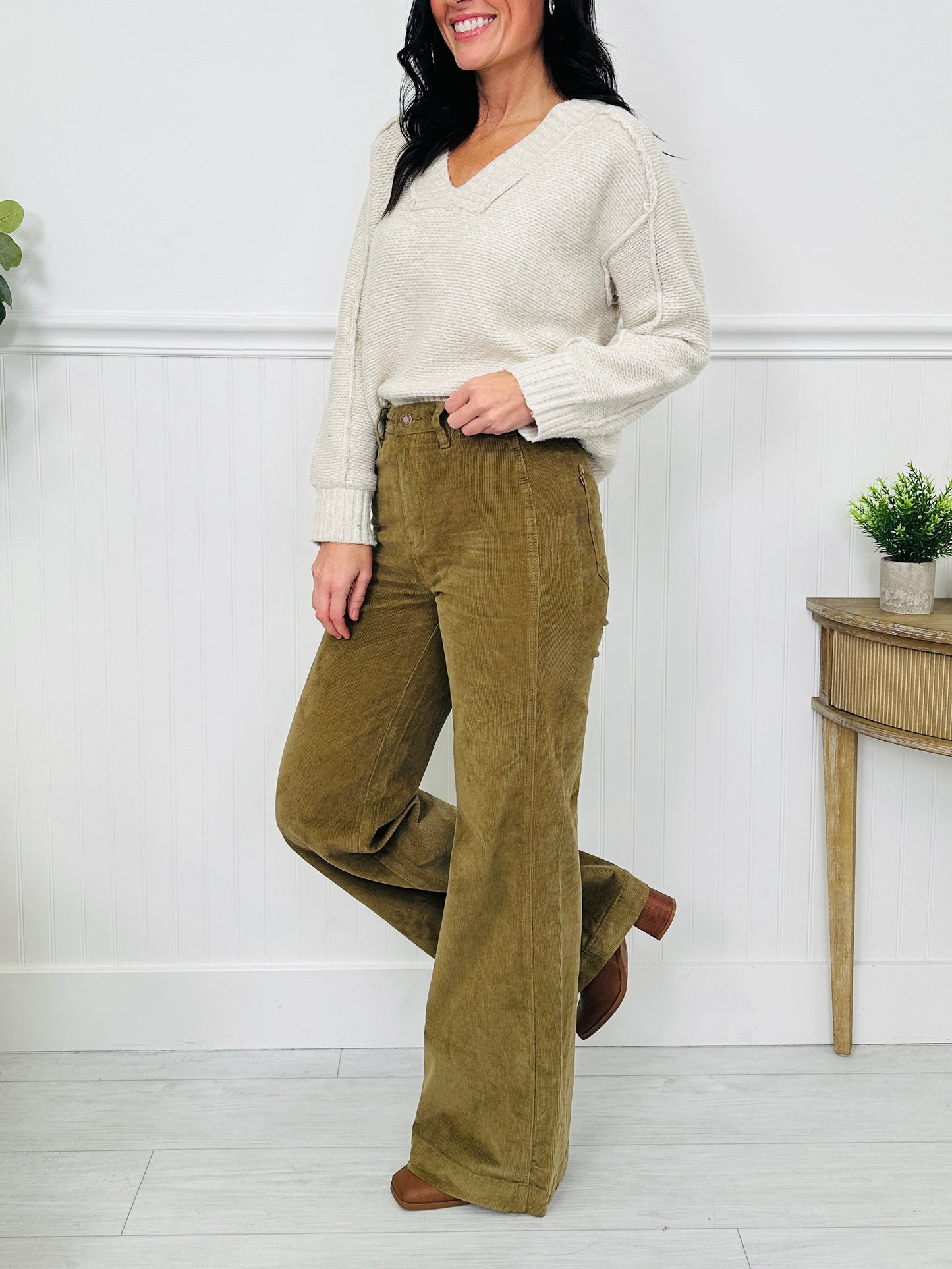 Judy Blue Olive Obsession Retro Wide Leg Corduroy Jeans
