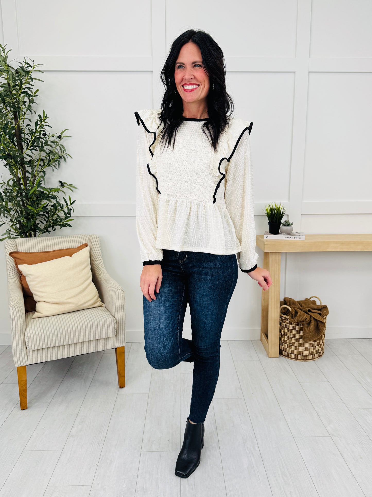 Ripple Effect Top in Ivory/Black