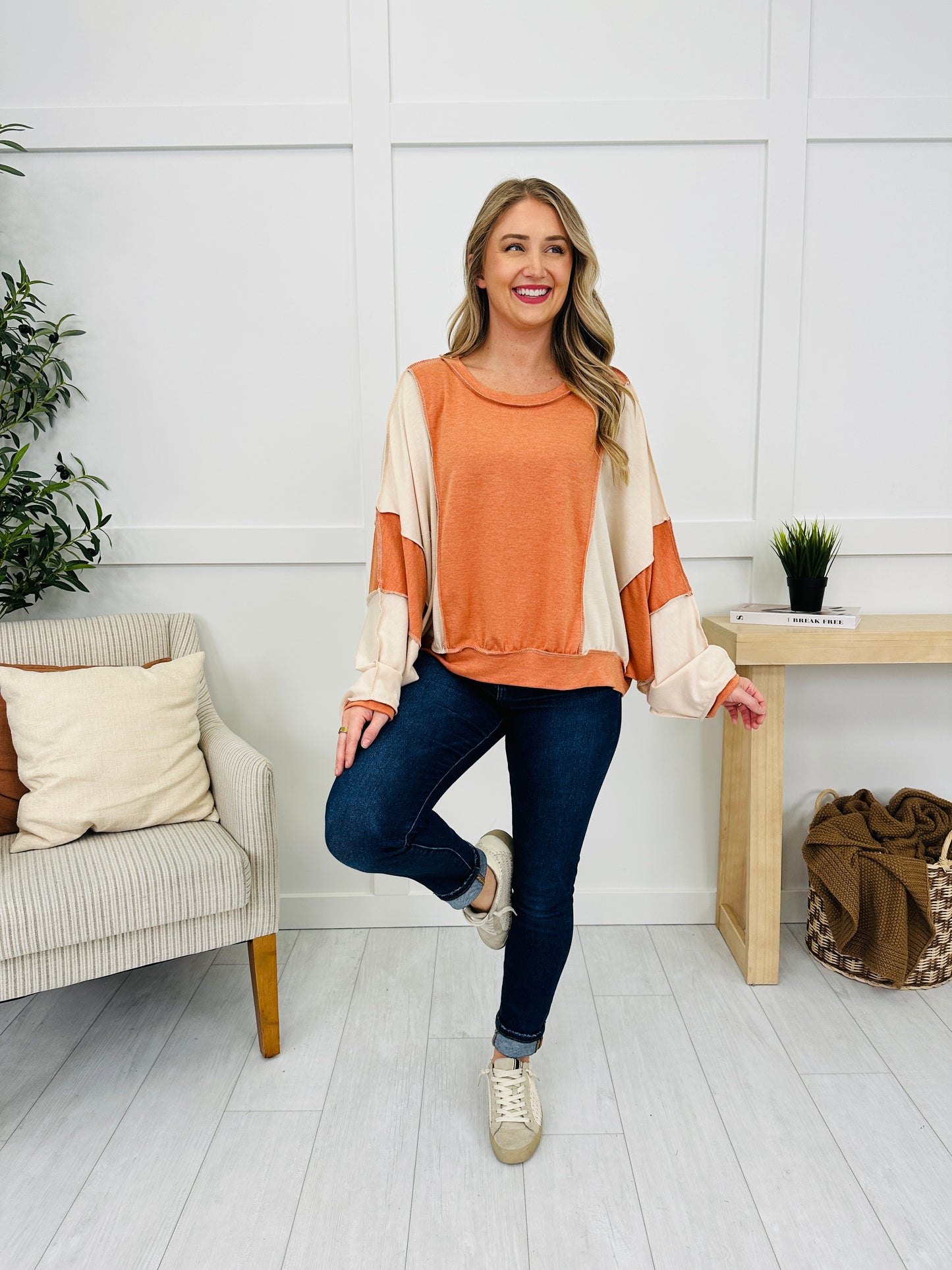 Split Harmony Pullover in Rust