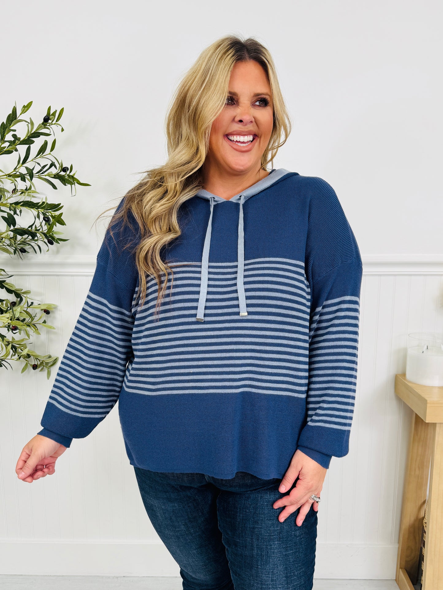 Worth The Stripe Top In Denim