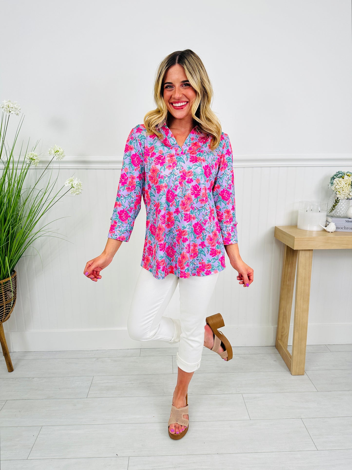 Bloom in Spring Top in Rose Print