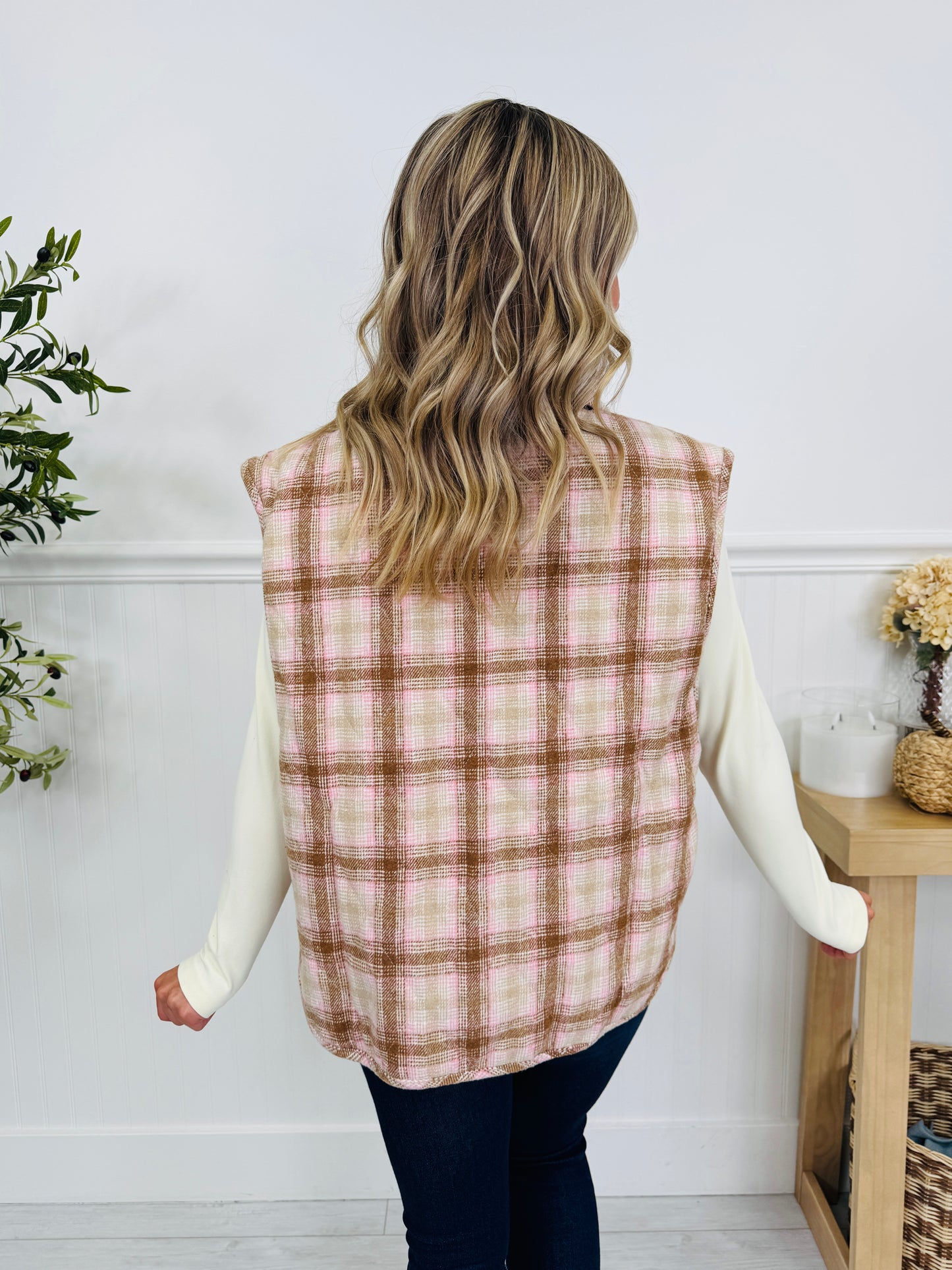 Pretty In Plaid Vest In Taupe