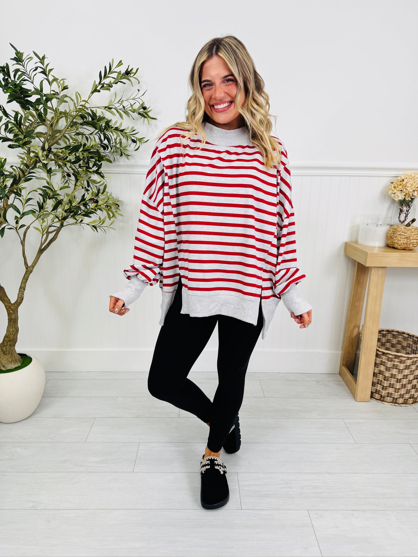 Stripe Up Your Alley Pullover In Heather Grey