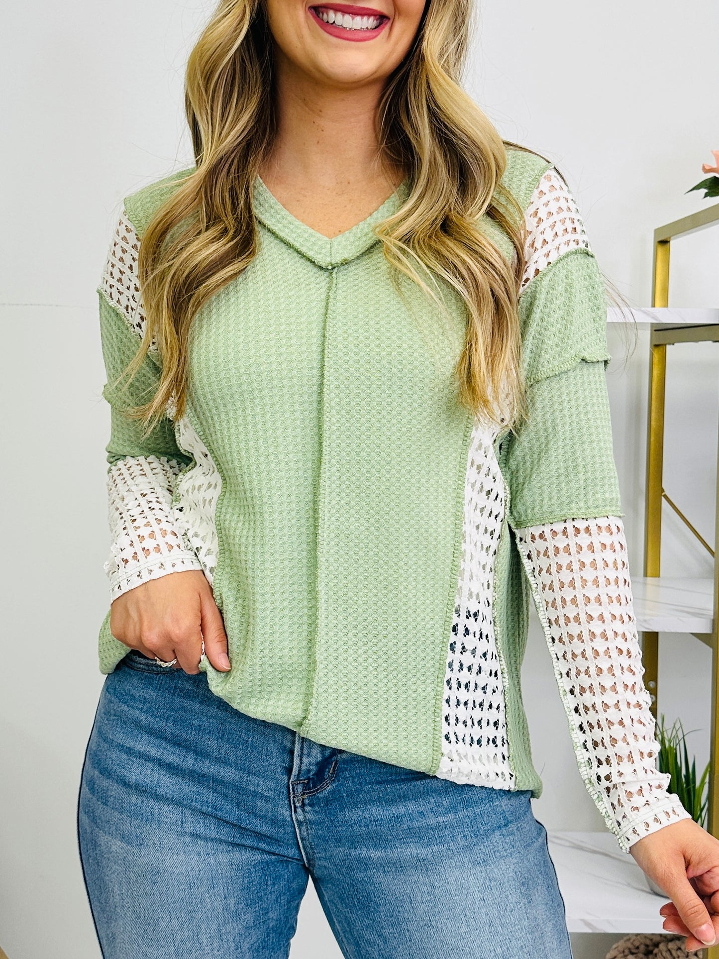 A Story in Every Seam Top In Sage