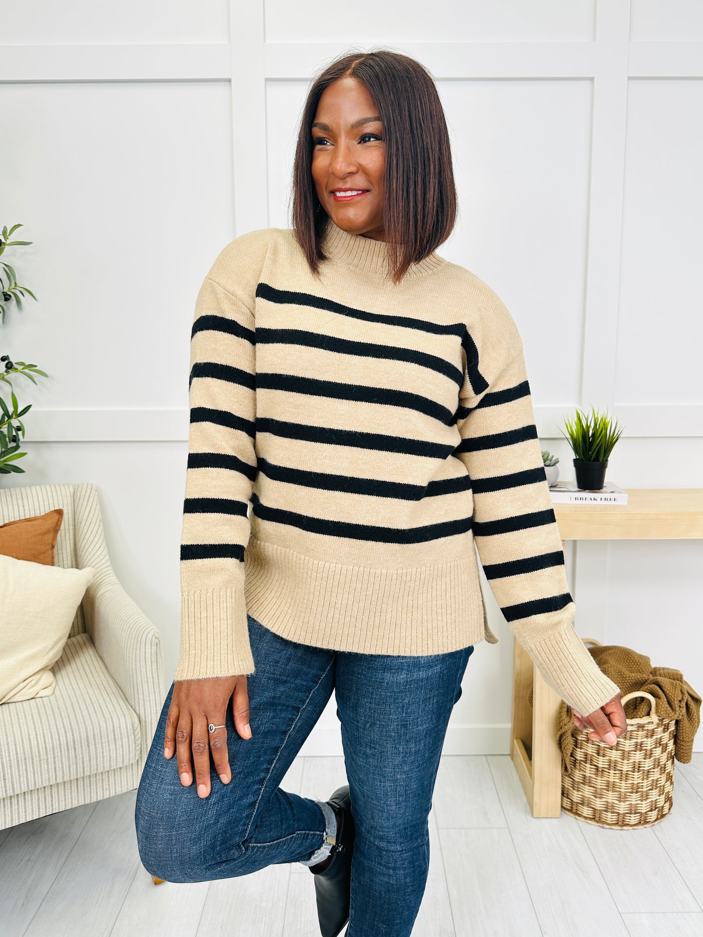 Never Out Of Line Sweater in Beige/Black