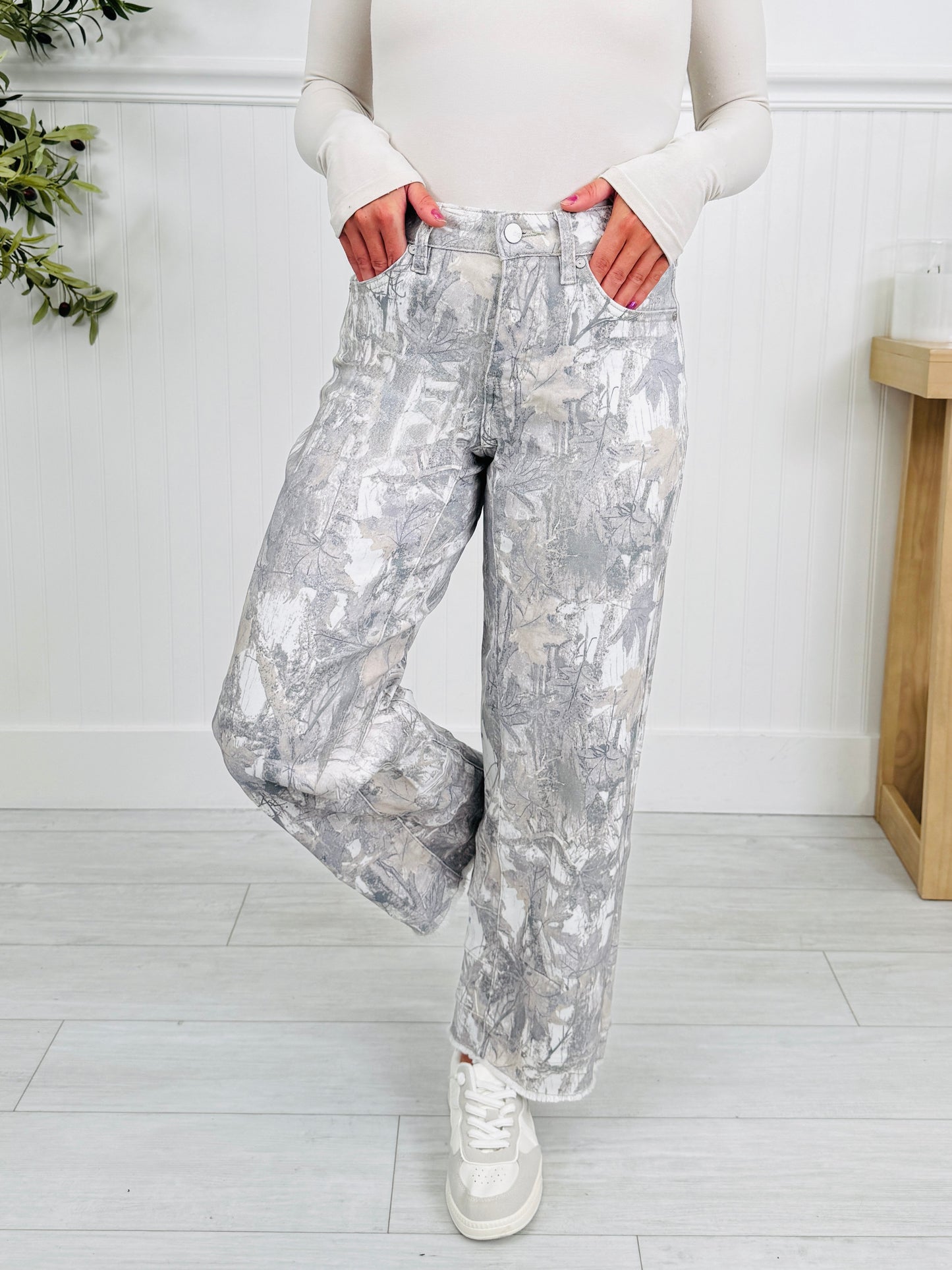 Keep It Camo Tummy Control Barrel Jeans