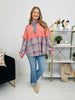 Plaid Replies Only Pullover in Dusty Coral Blue
