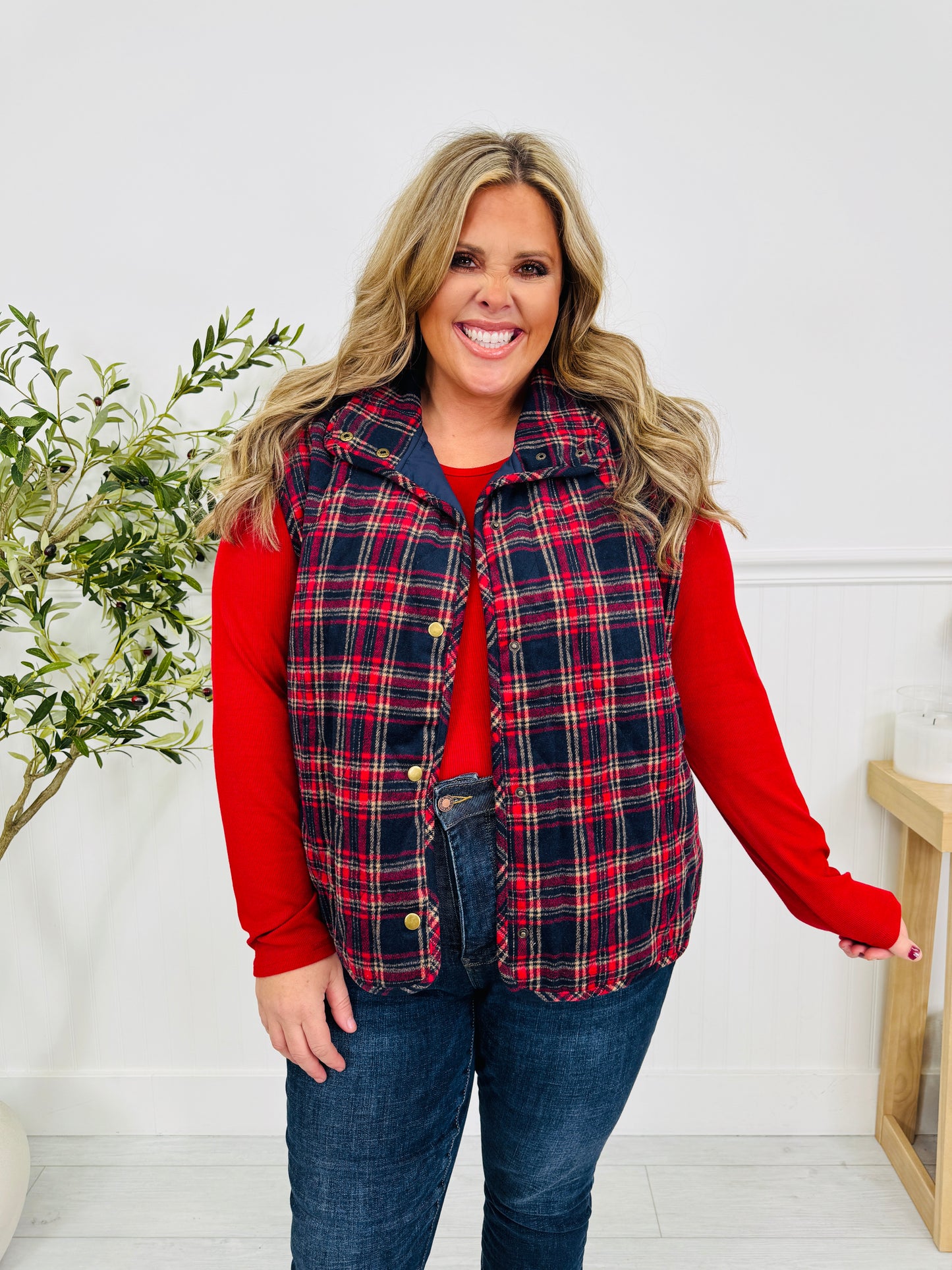 Pretty In Plaid Vest In Navy