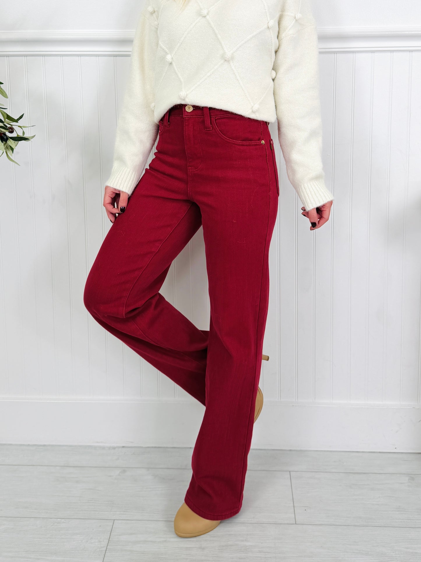 Judy Blue Merlot Moment Thermal Straight Jeans