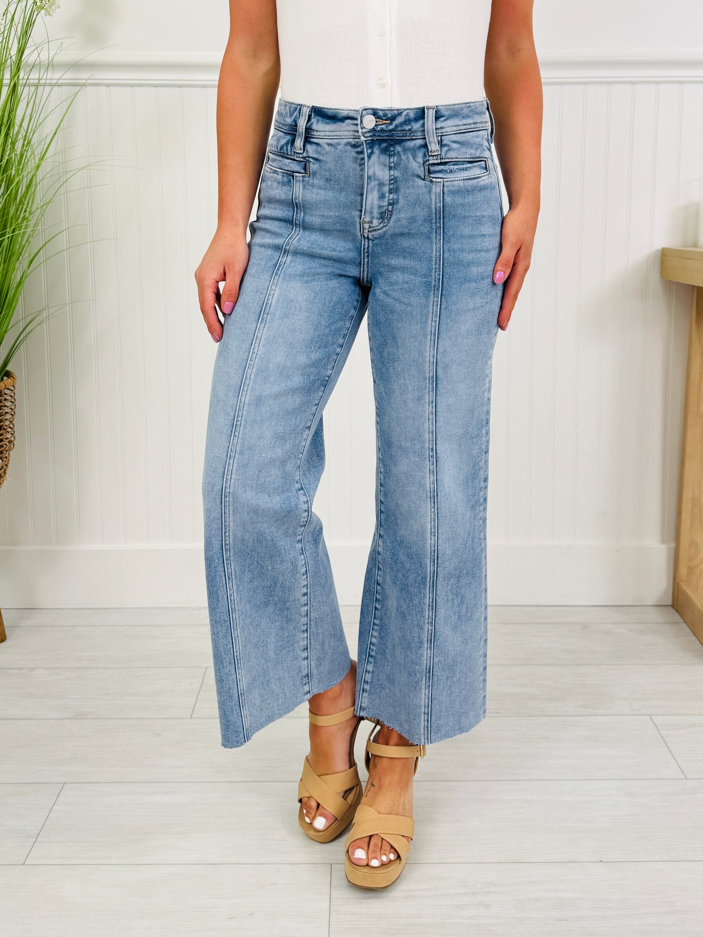 Front and Center Tummy Control Cropped Wide Leg Jeans