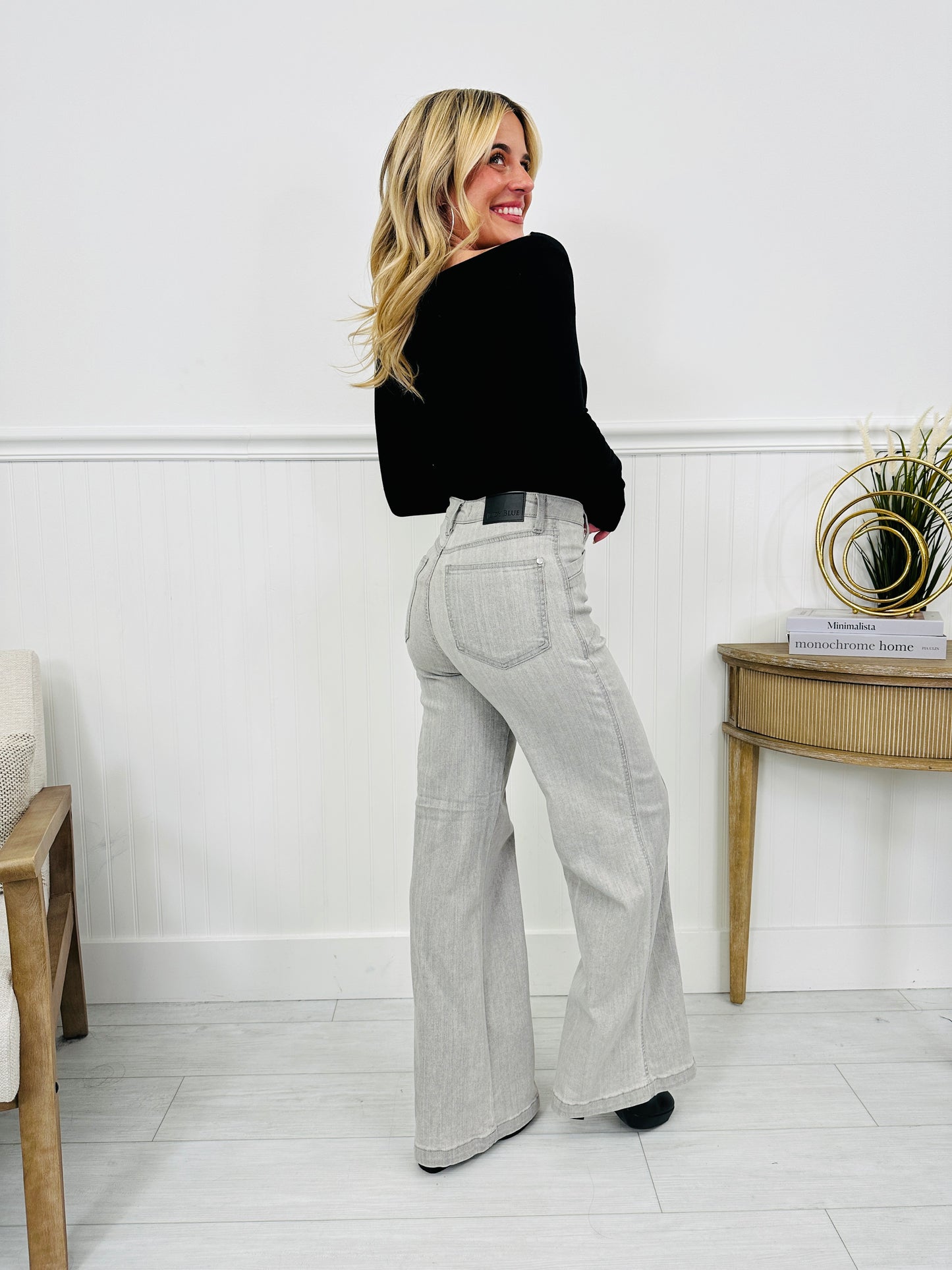 Judy Blue Gorgeous In Grey Retro Wide Leg Jeans
