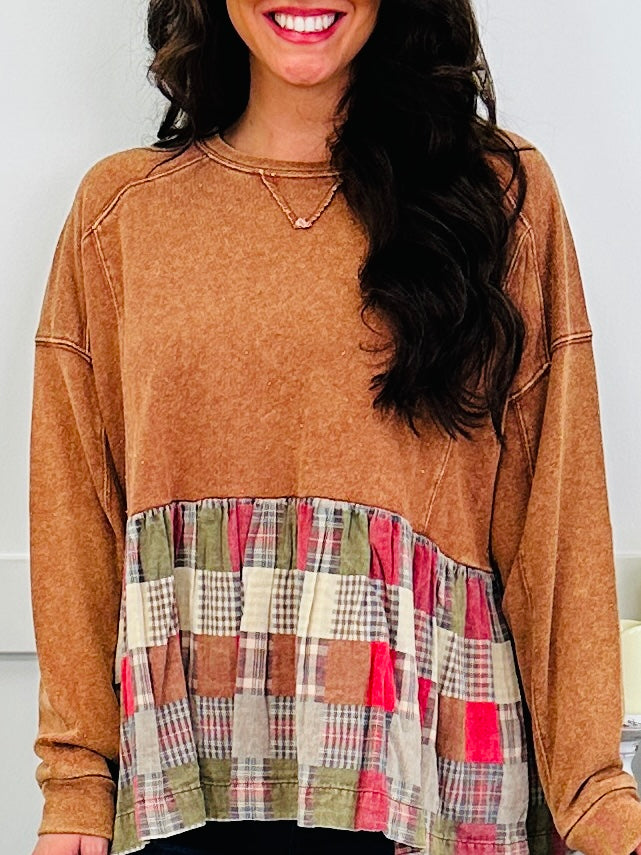 Back To Plaid Top in Wooden