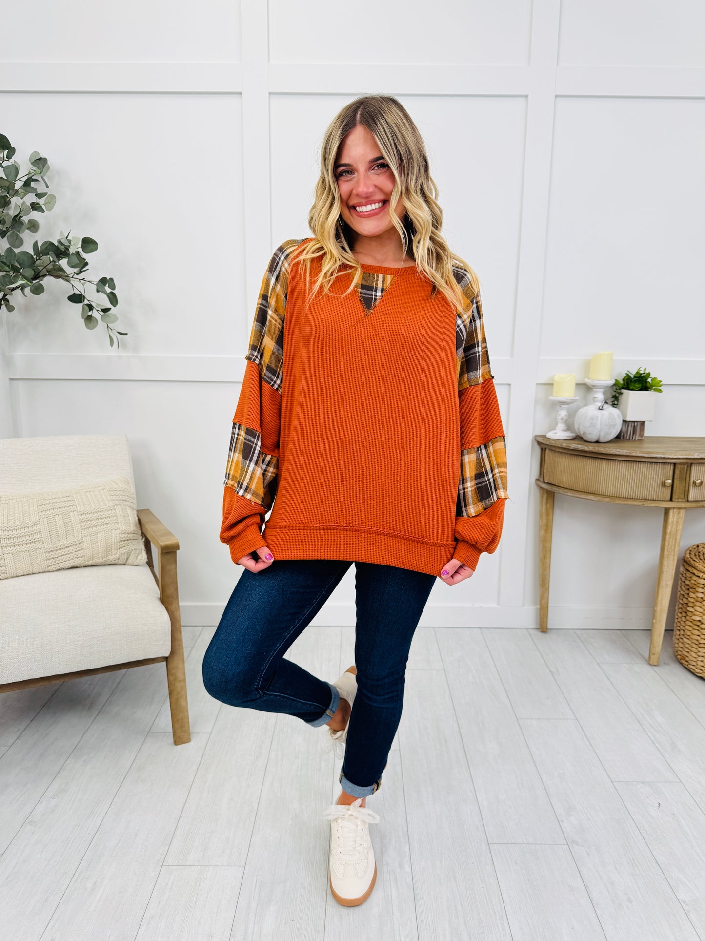 Harvest Trail Top In Rust/Mustard