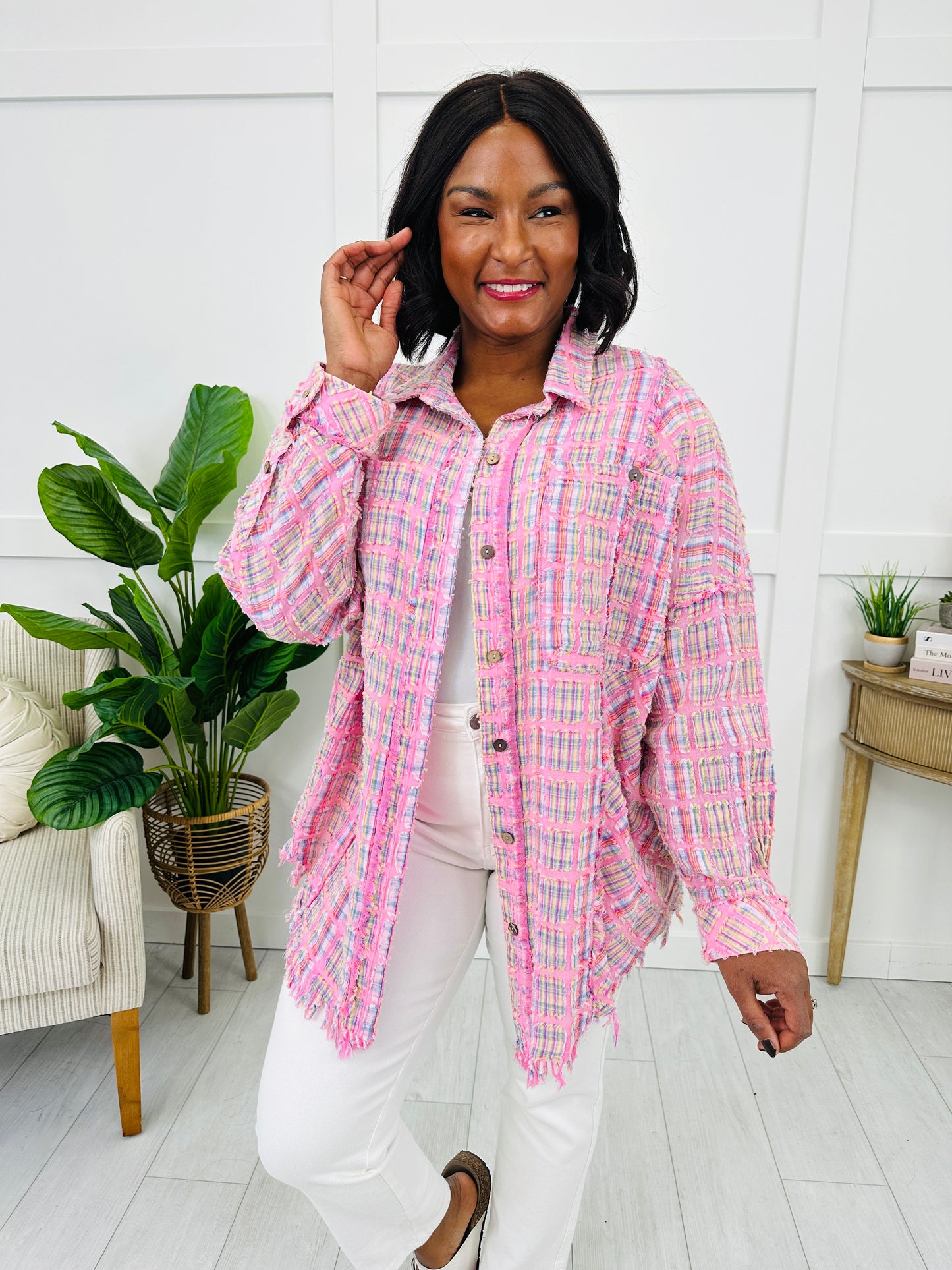 Chilled Out Plaid Top in Pink