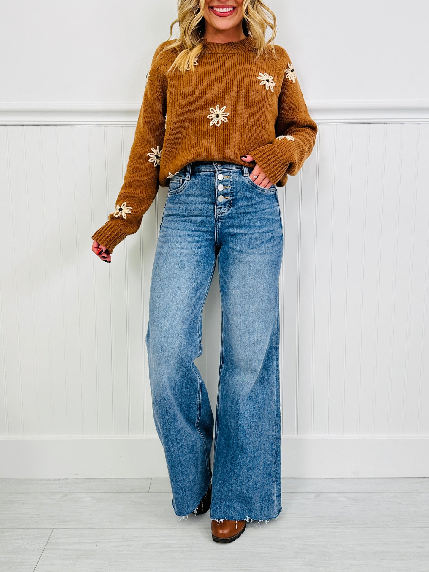 Push Your Buttons Tummy Control Wide Leg Jeans