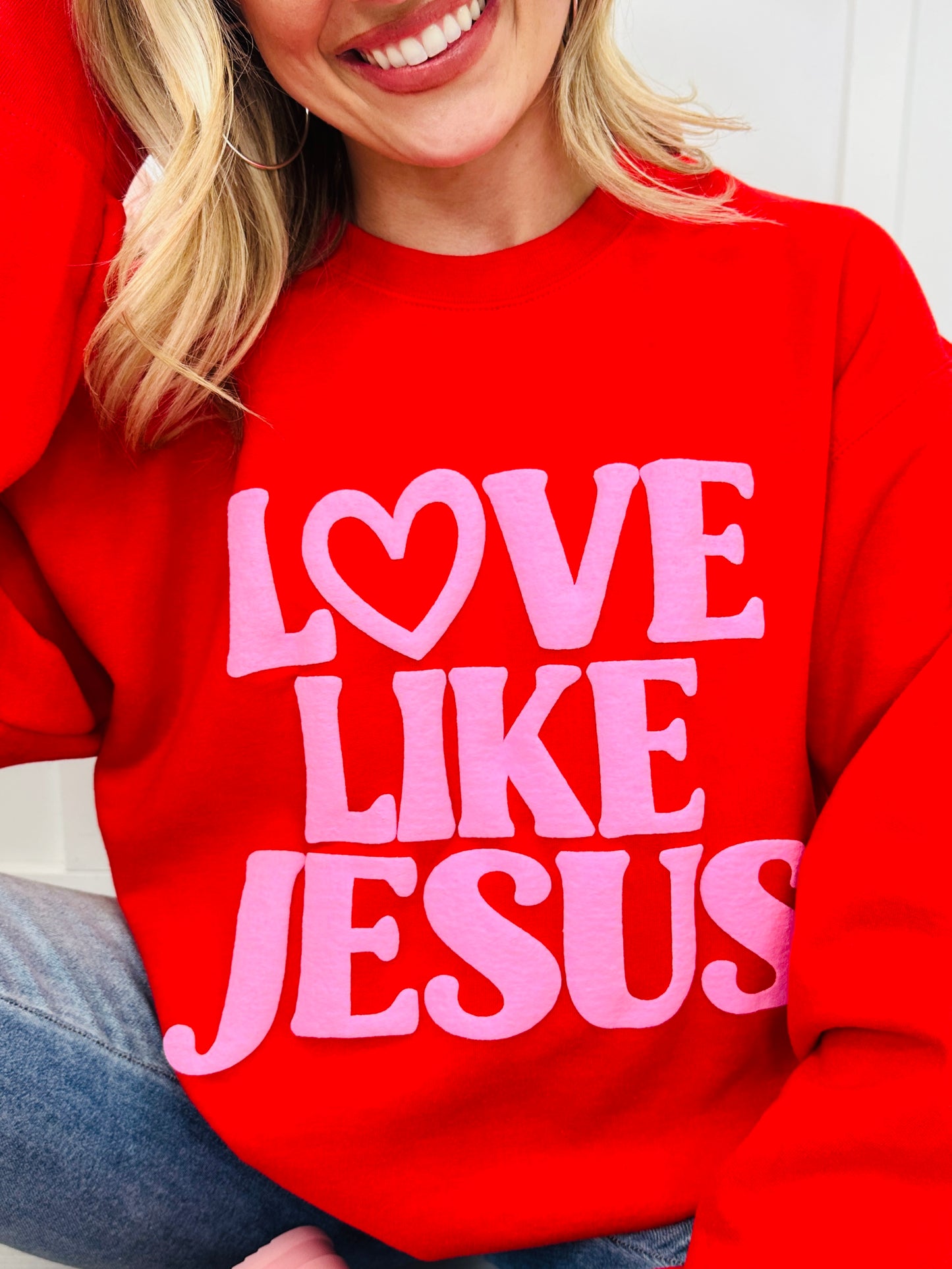 Love Like Jesus Puff Graphic Crewneck Sweatshirt